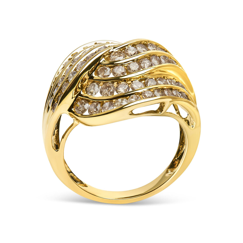 10K Yellow Gold 2.0 Cttw Channel Set Diamond Cocktail Swirl Band Ring (K-L Color, I1-I2 Clarity) - Friggin Jewelry