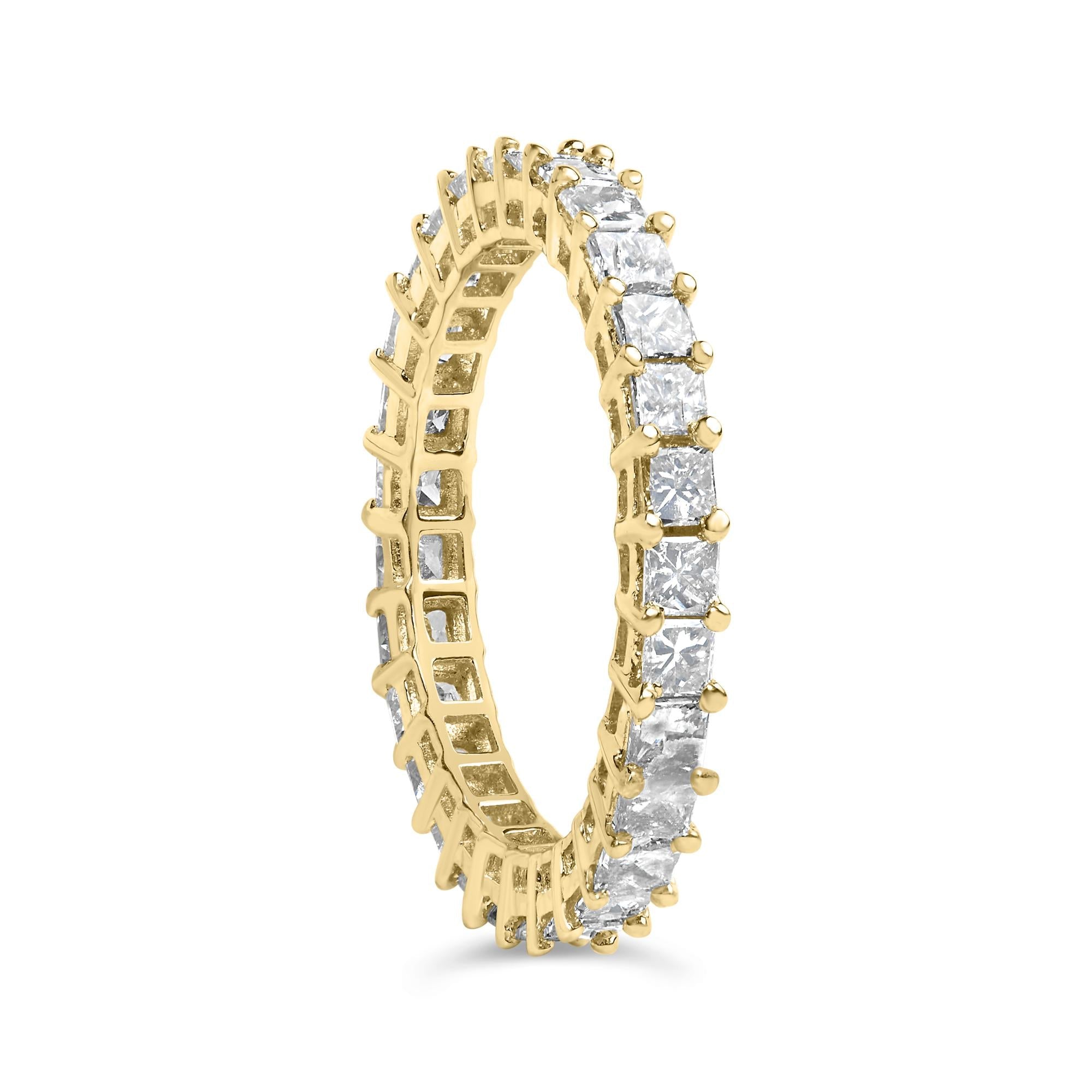 14K Yellow Gold 2.00 Cttw Shared Prong Set Princess Cut Diamond Eternity Band Ring (J-K Color, SI1-SI2 Clarity) - Ring Size 7 - Friggin Jewelry