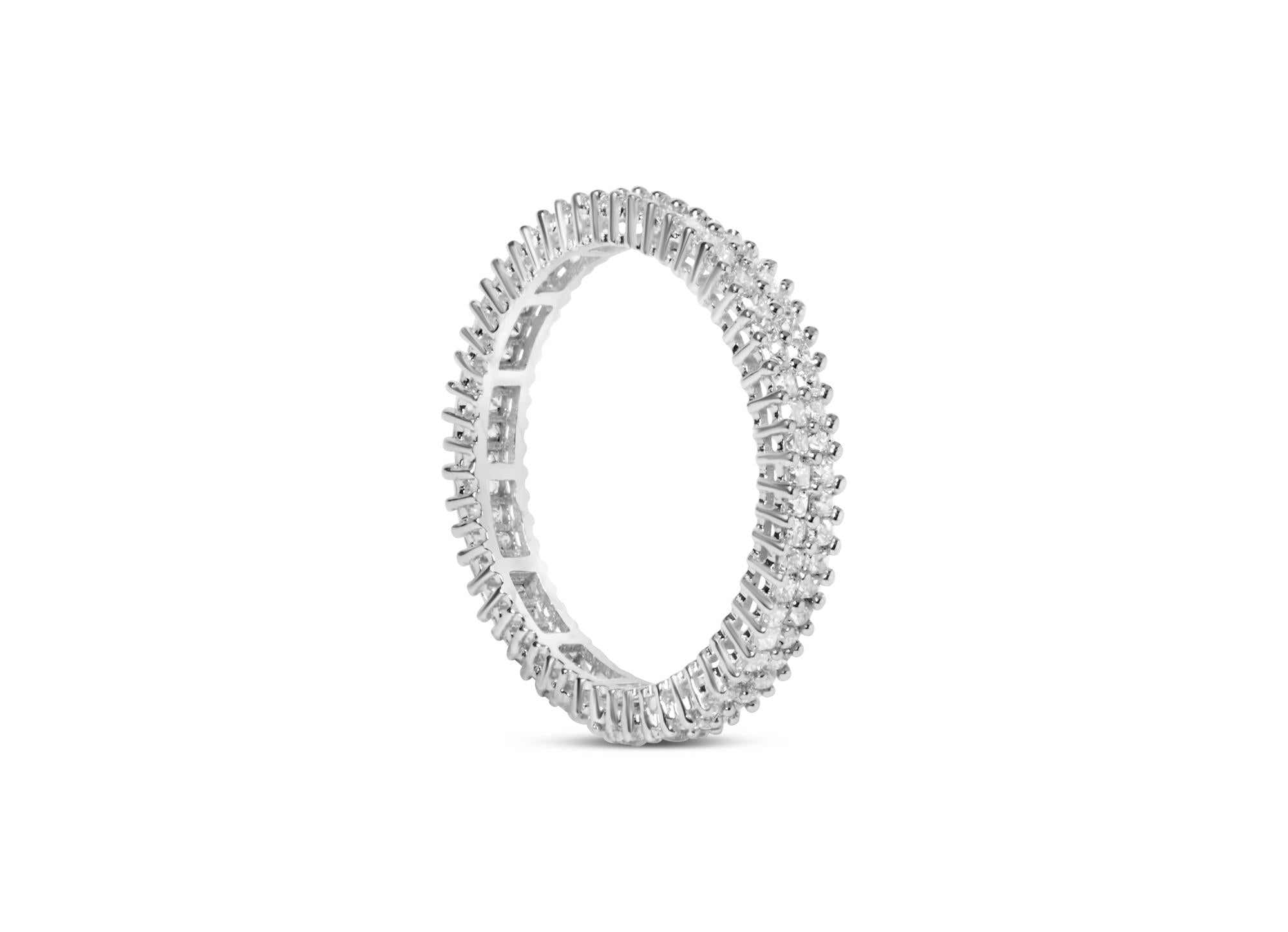 Anillo de eternidad de doble fila de diamantes de talla princesa de 1,0 quilates en oro blanco de 10 quilates - Friggin Jewelry