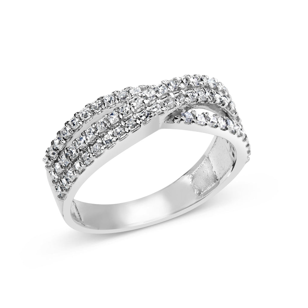 10K White Gold 3/4 Cttw Princess Natural Diamond Split Shank and Weave Band Ring (H-I Color, SI1-SI2 Clarity) - Friggin Jewelry