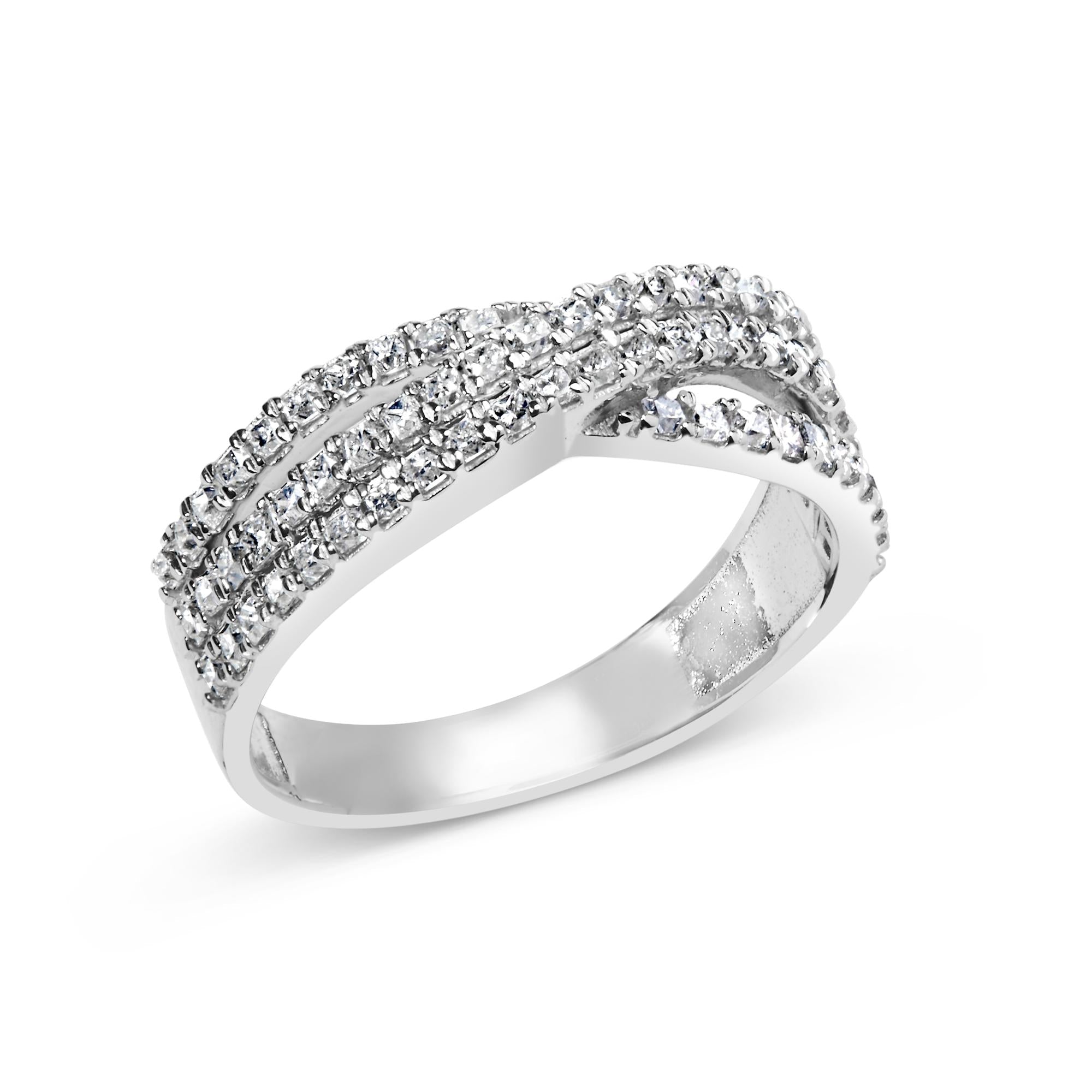 10K White Gold 3/4 Cttw Princess Natural Diamond Split Shank and Weave Band Ring (H-I Color, SI1-SI2 Clarity) - Friggin Jewelry
