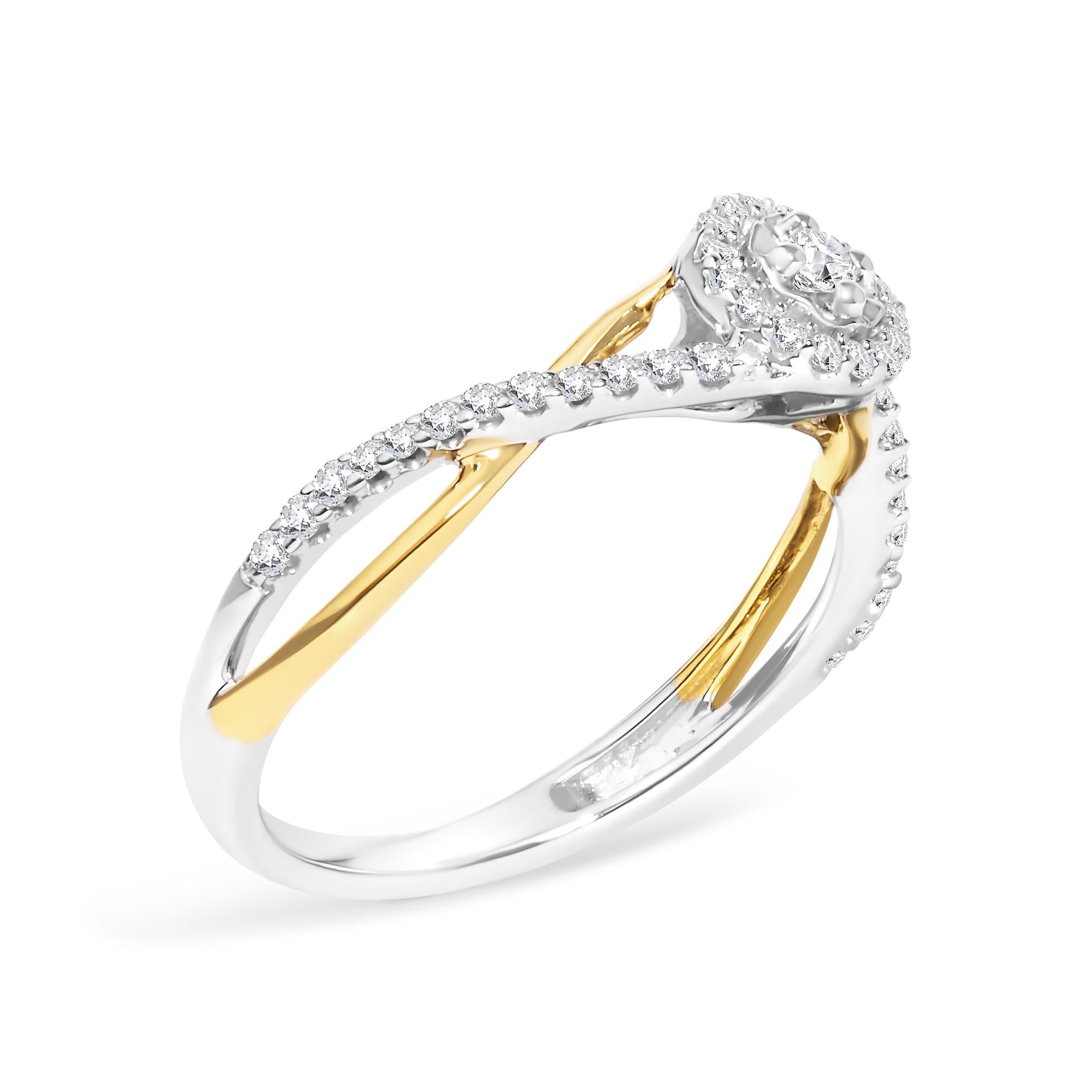 14K Yellow Gold Plated .925 Sterling Silver 1/4 Cttw Diamond Bypass and Halo Promise Ring (I-J Color, I3 Clarity) - Friggin Jewelry