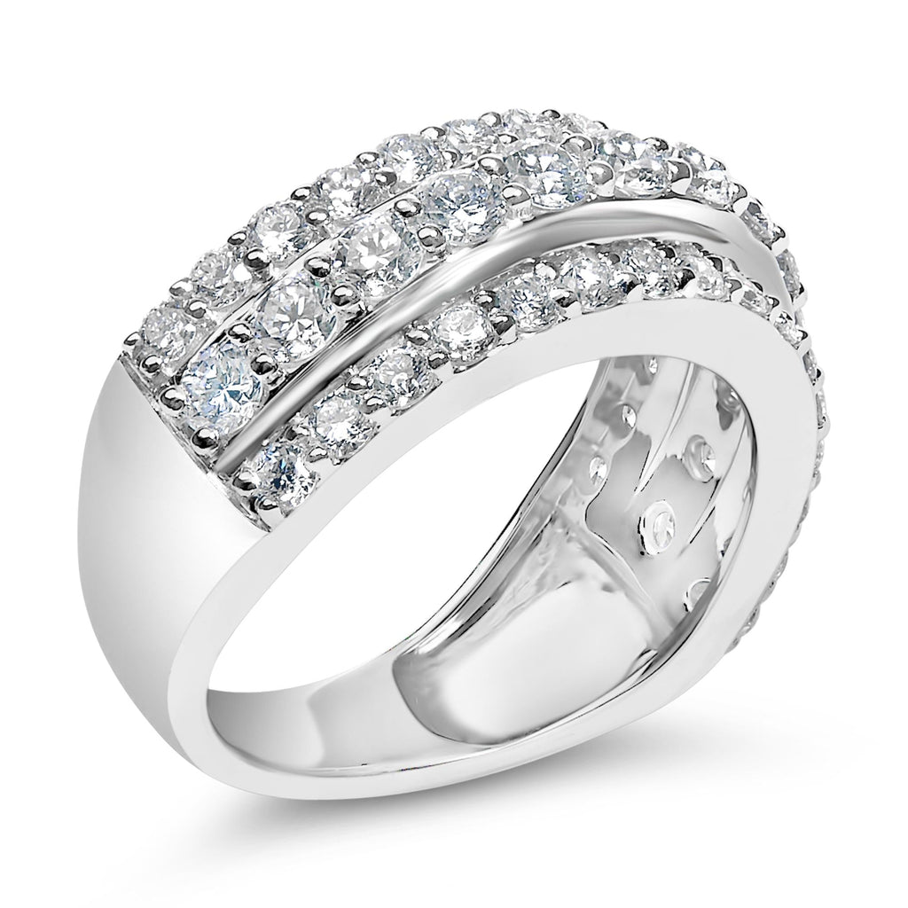 .925 Sterling Silver 2.0 Cttw Lab Grown Diamond 3 Row Band Ring (F-G Color, VS1-VS2 Clarity - Friggin Jewelry