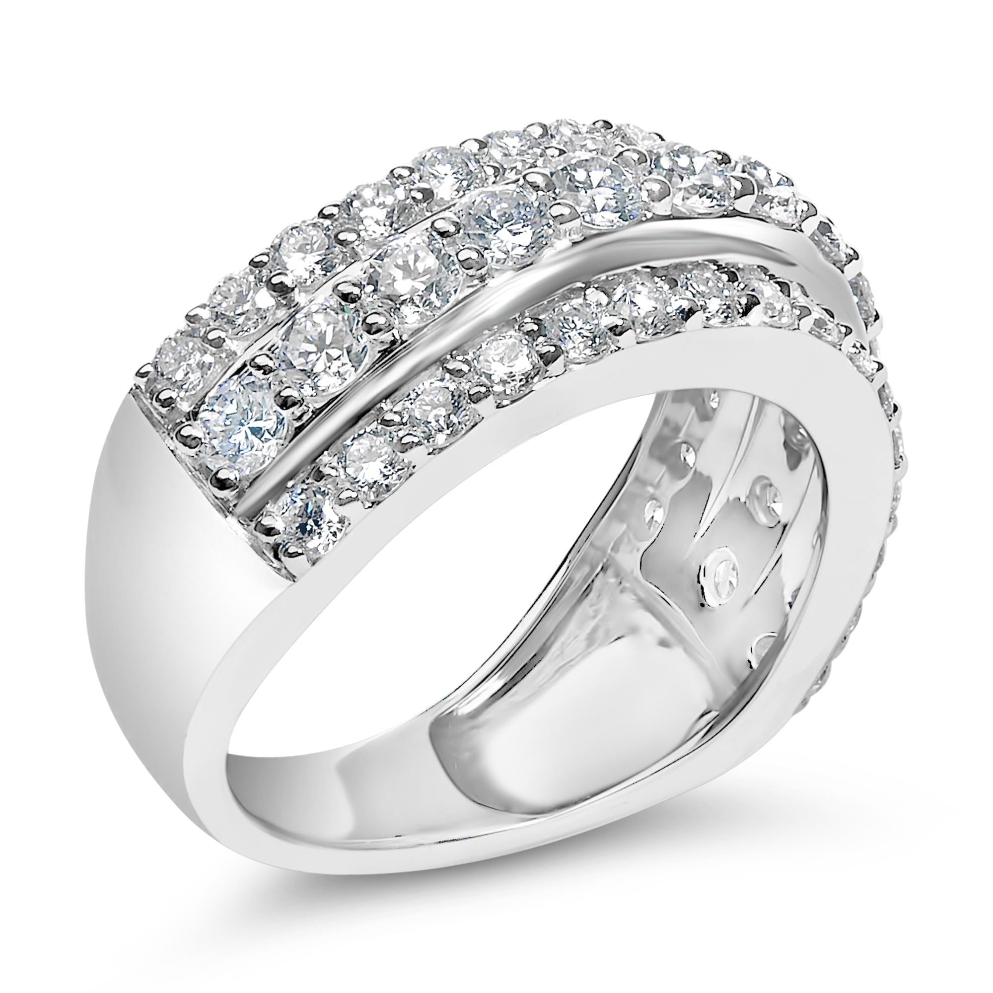 .925 Sterling Silver 2.0 Cttw Lab Grown Diamond 3 Row Band Ring (F-G Color, VS1-VS2 Clarity - Friggin Jewelry