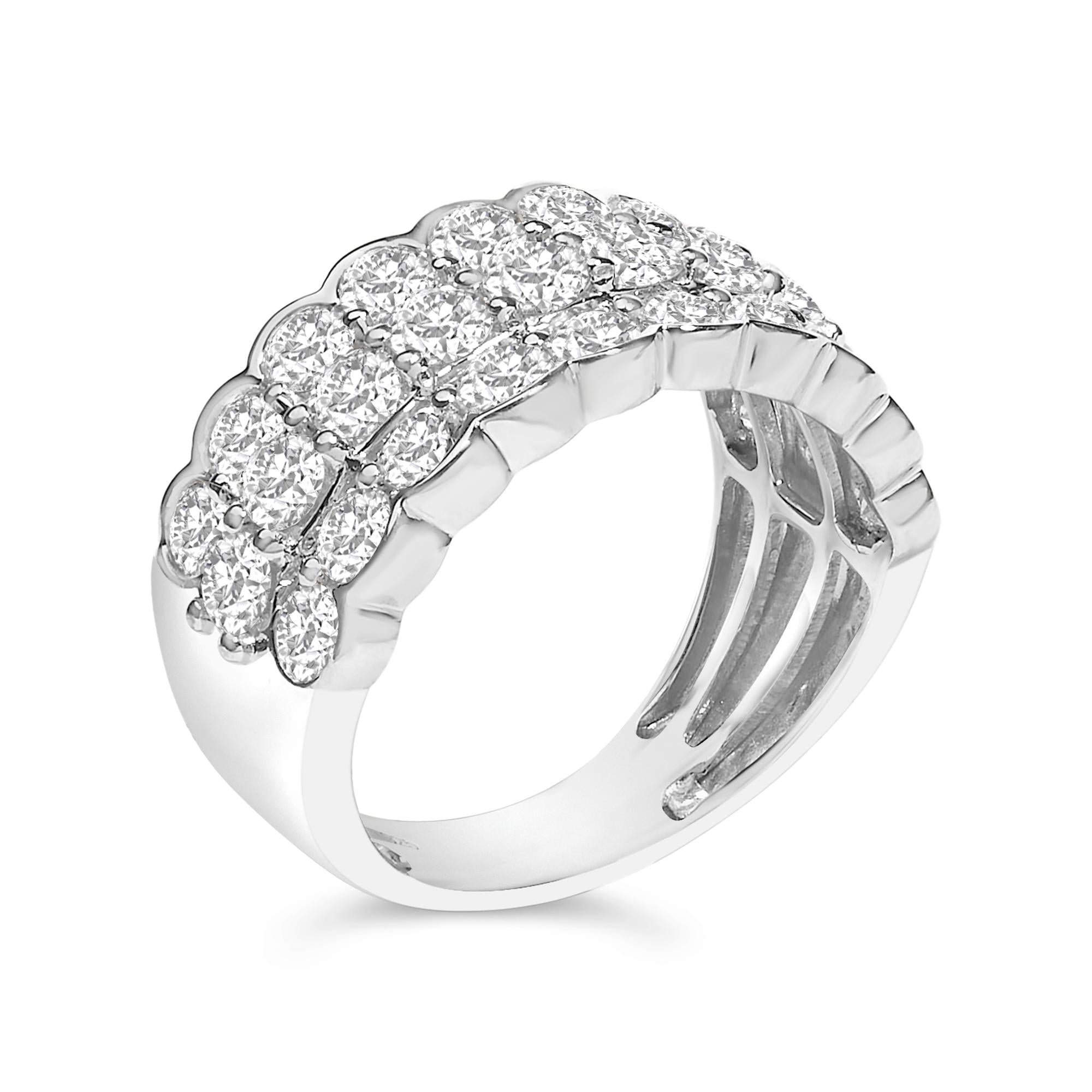 .925 Sterling Silver 3.0 Cttw Lab Grown Diamond 3 Row Band Ring (F-G Color, VS1-VS2 Clarity) - Friggin Jewelry