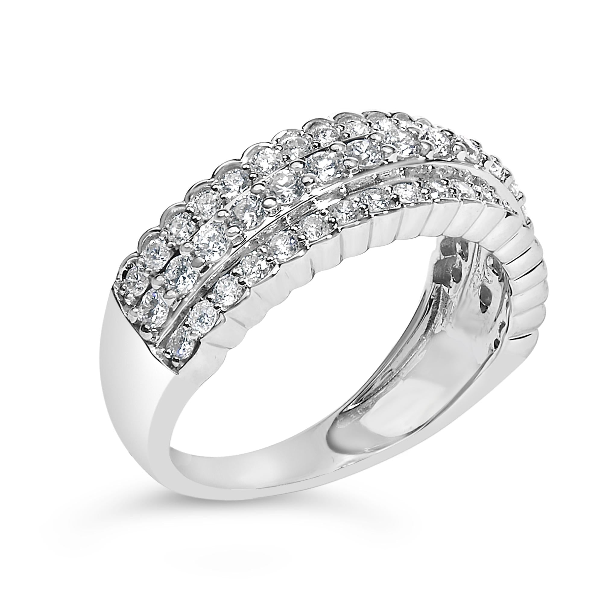 .925 Sterling Silver 1.0 cttw Lab Grown Diamond 3 Row Band Ring (F-G Color, VS1-VS2 Clarity) - Friggin Jewelry