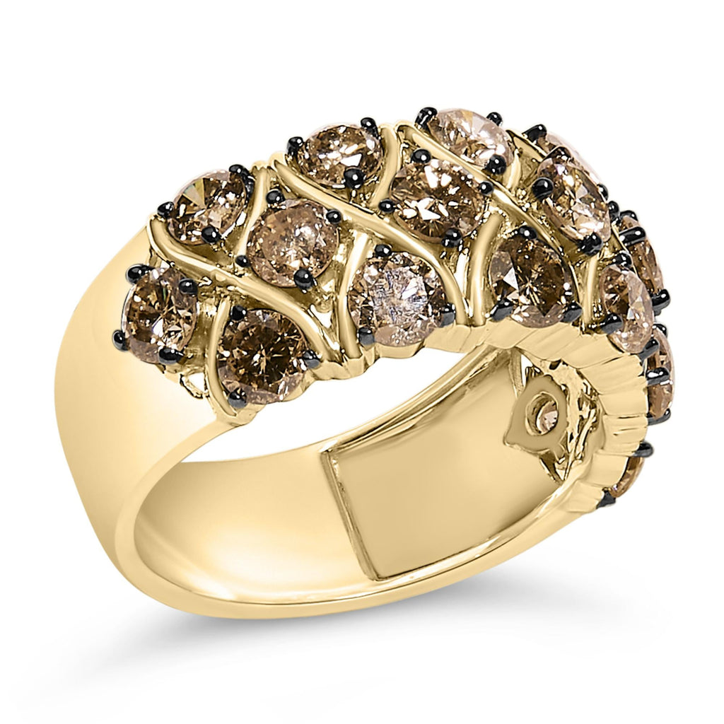 10K Yellow Gold Plated .925 Sterling Silver 3.0 Cttw Champagne Diamond Multi Lattice Band Ring - Friggin Jewelry