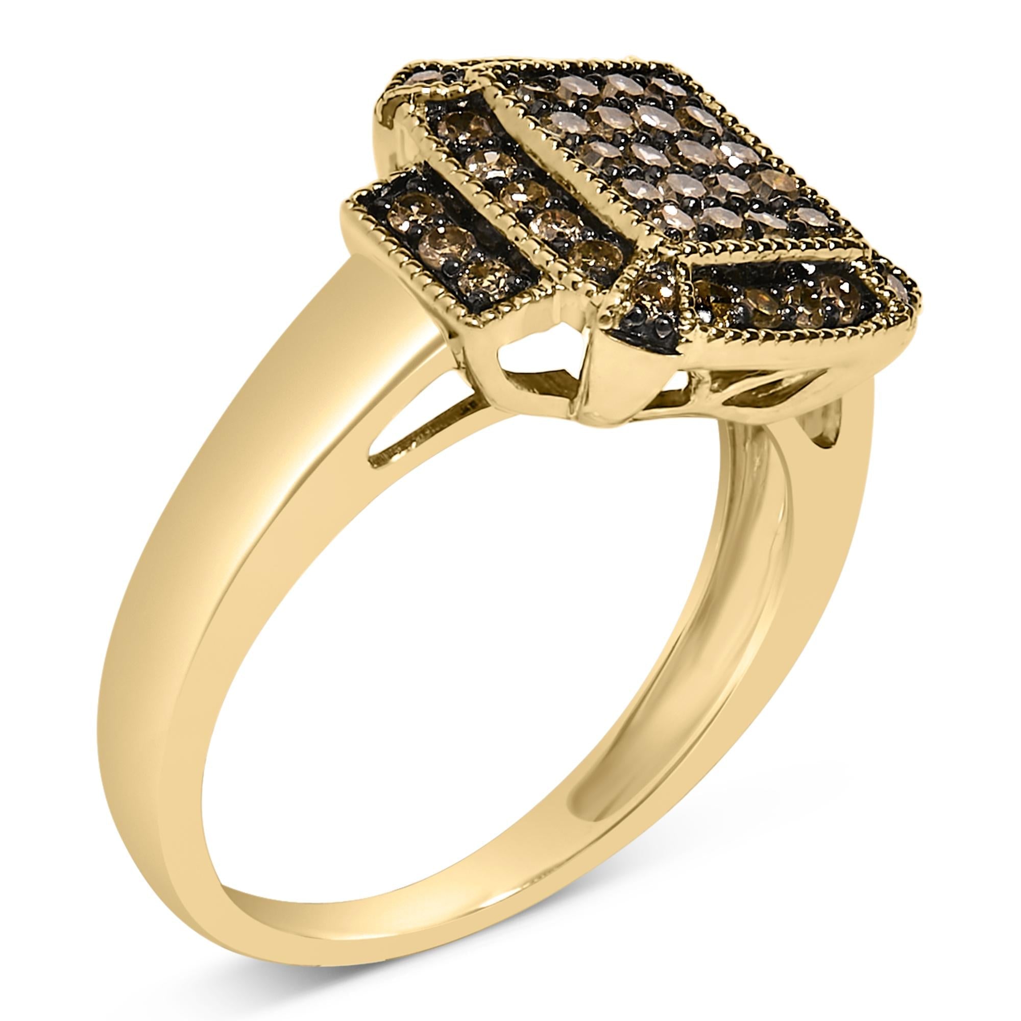 Anillo de compromiso con diamantes color champán de 1/2 quilates en plata de ley 925 bañada en oro amarillo de 10 quilates - Friggin Jewelry