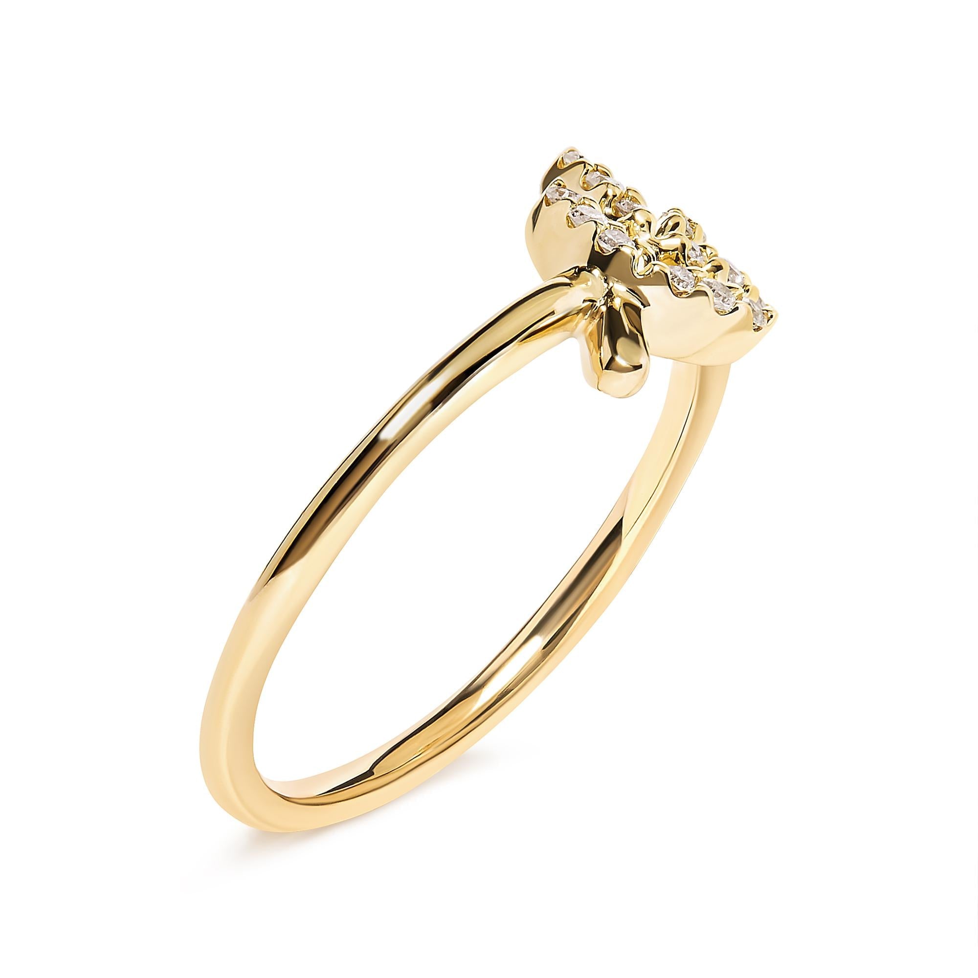10K Yellow Gold 1/10 Cttw Diamond Leaf and Branch Ring (H-I Color, I1-I2 Clarity) - Friggin Jewelry