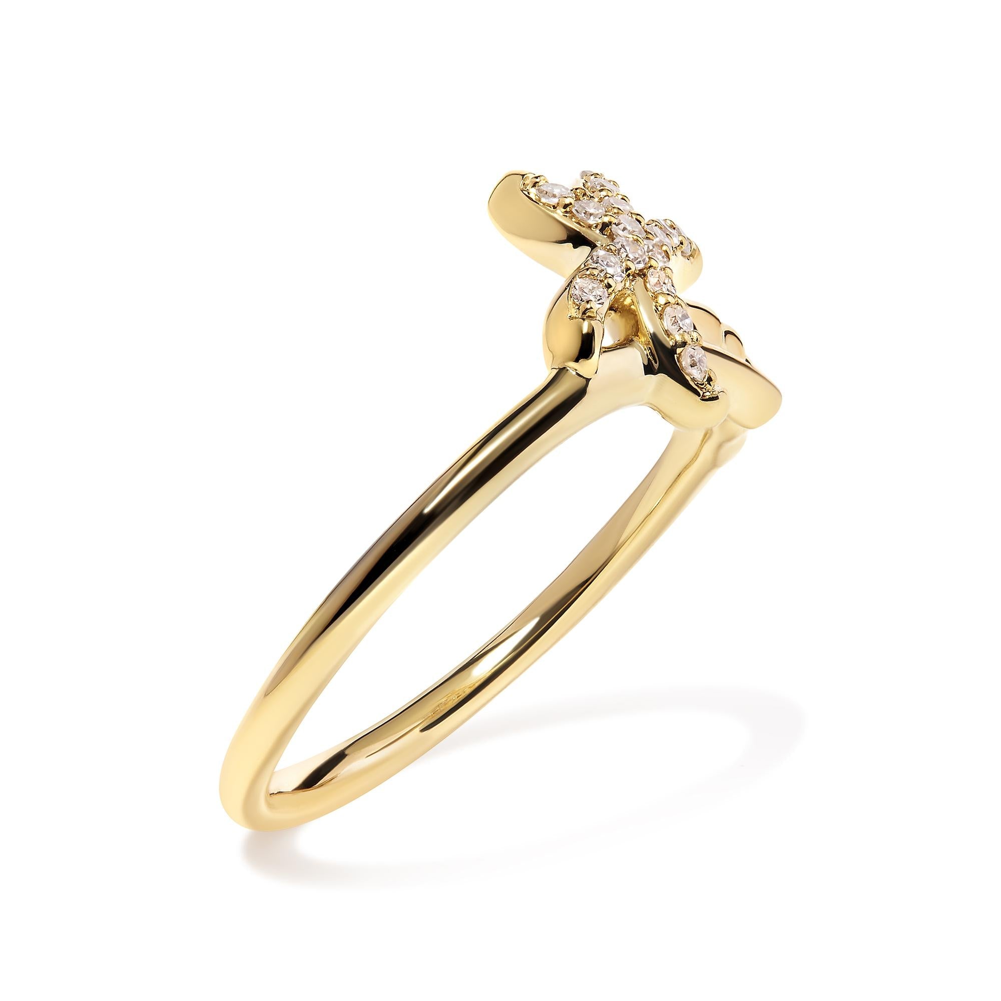 10K Yellow Gold 1/10 Cttw Diamond  Palm Tree Statement Ring (H-I Color, I1-I2 Clarity) - Friggin Jewelry