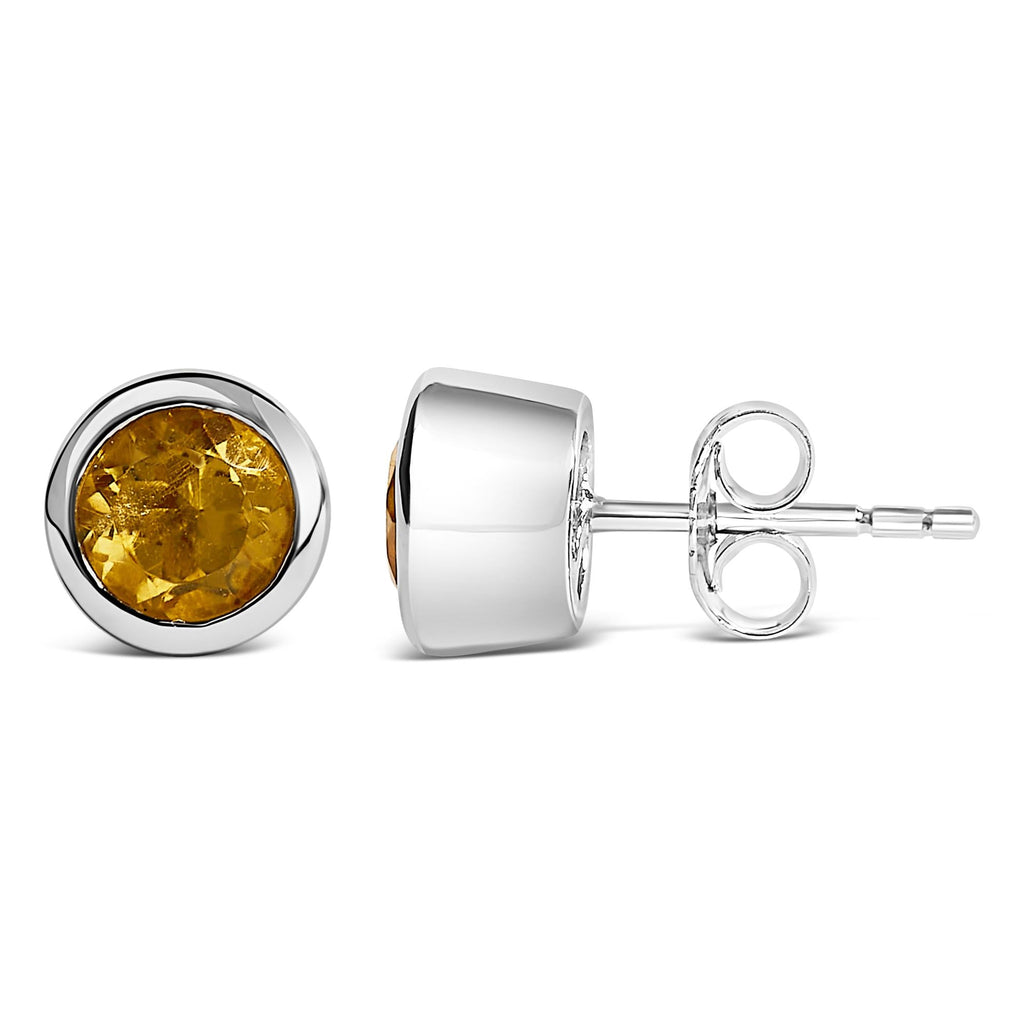 Pendientes solitarios de plata de ley 925 de 6 mm con gema creada engastada en bisel - Friggin Jewelry