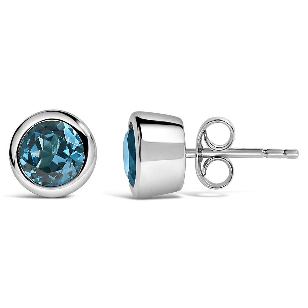 Pendientes solitarios de plata de ley 925 de 6 mm con gema creada engastada en bisel - Friggin Jewelry