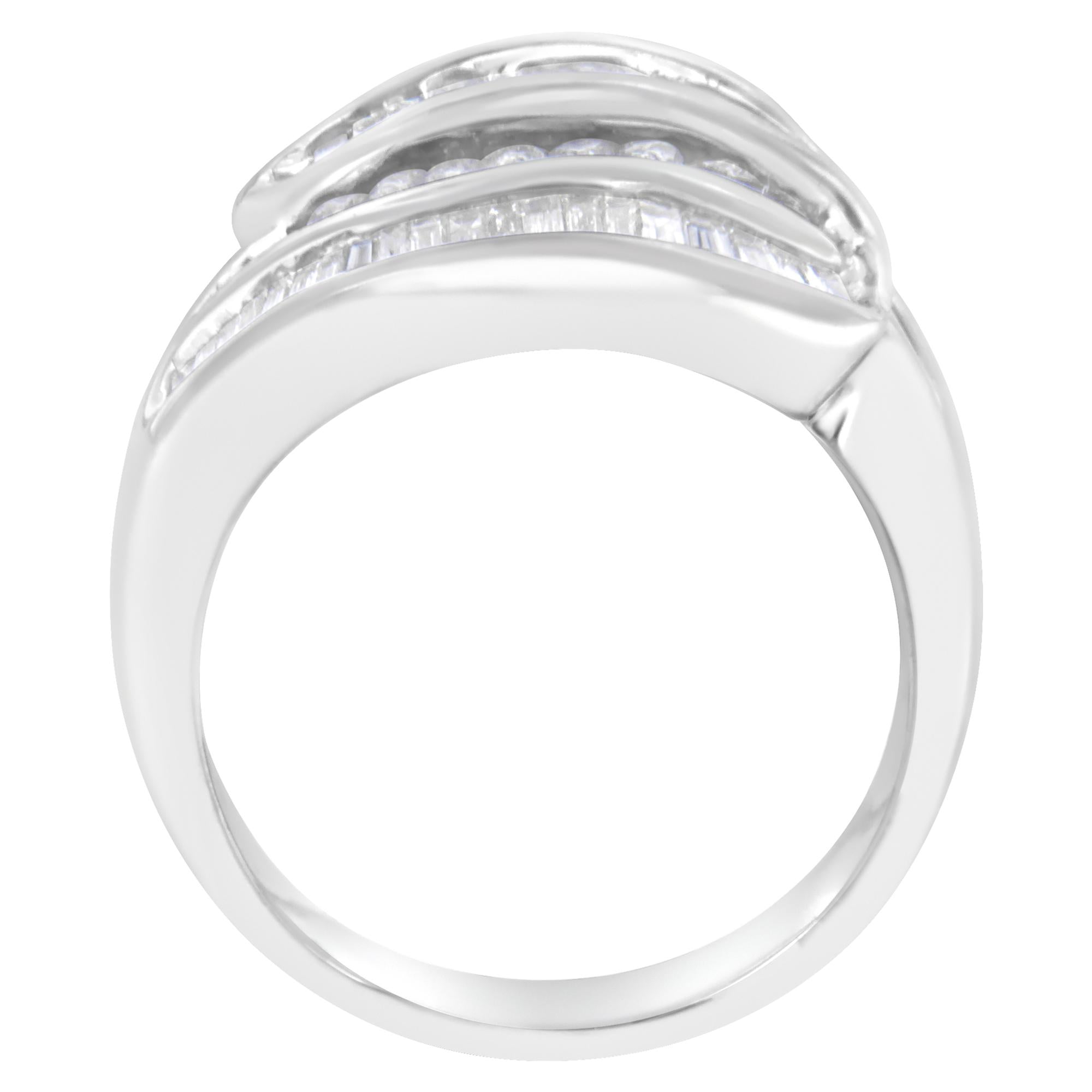 Anello con fascia bypass in oro bianco 14 carati con diamanti (1 carato, colore HI, purezza SI1-SI2) - Friggin Jewelry