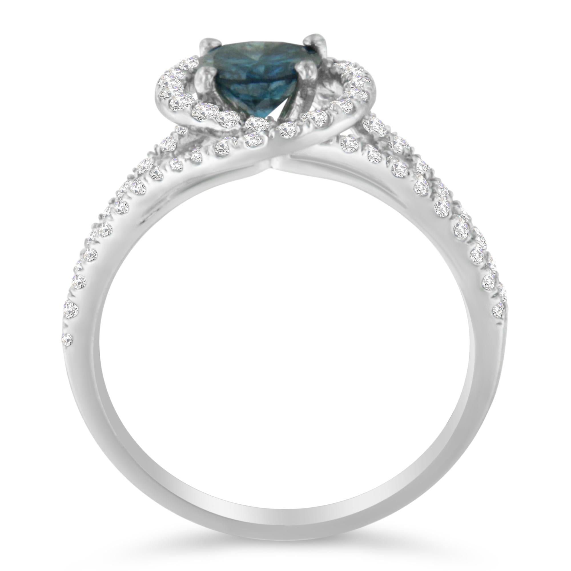 14K White Gold 1-1/3 Cttw White & Blue Diamond Interweaving Double Halo Cocktail Statement Ring (G-H and Fancy Blue Color, SI2-I1 Clarity) - Friggin Jewelry
