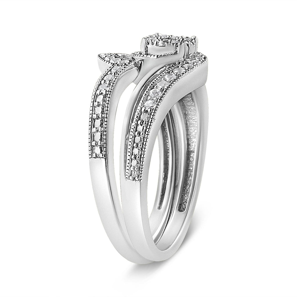 .925 Sterling Silver 1/3ct Cttw Multi-Diamond Bypass Vintage-Style Bridal Set Ring and Band (I-J Color, I3 Clarity) - Friggin Jewelry