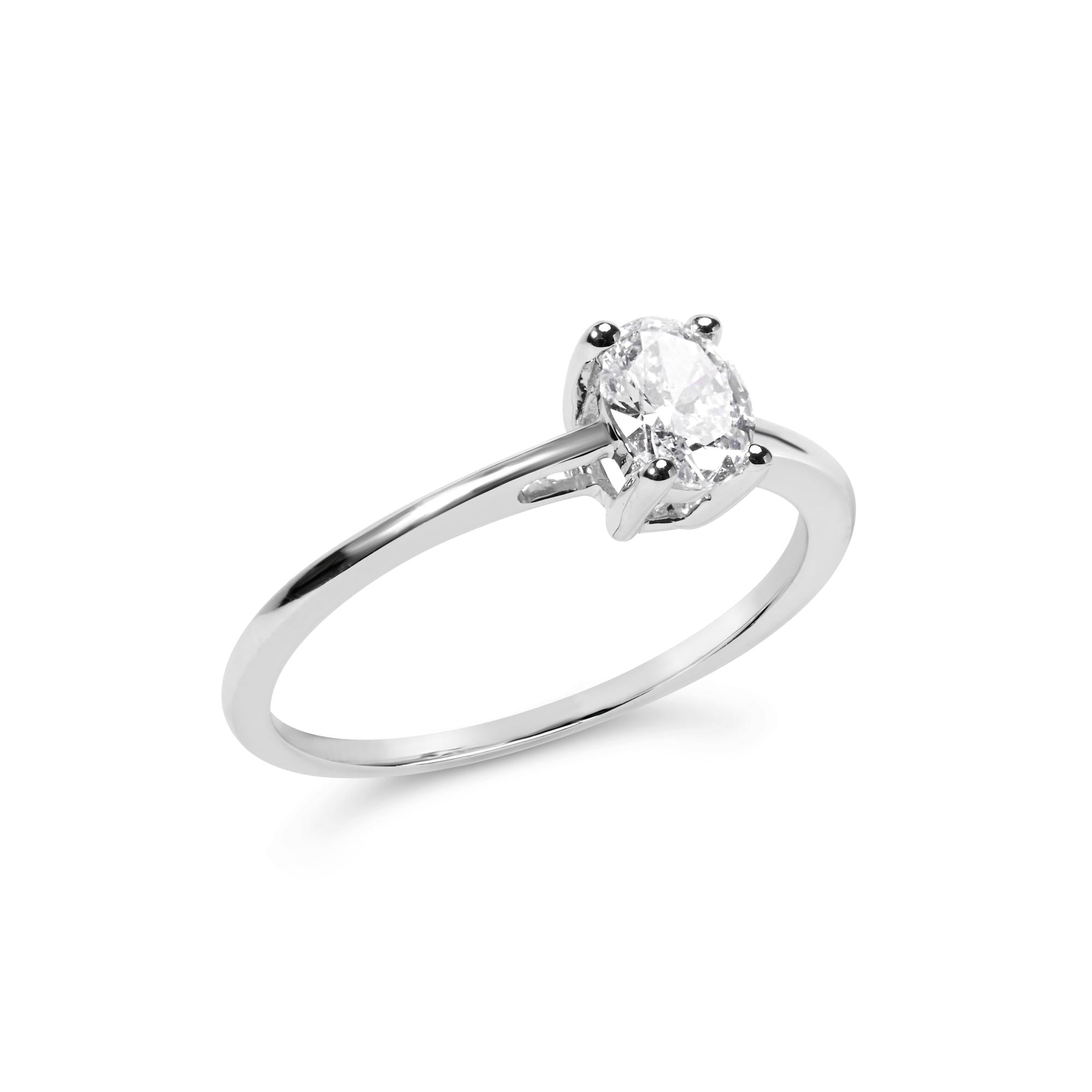 14K White Gold 1/2 Cttw Oval Lab Grown Diamond 4 Prong Solitaire Engagement Ring (F-G Color, VS2-SI1 Clarity) - Friggin Jewelry