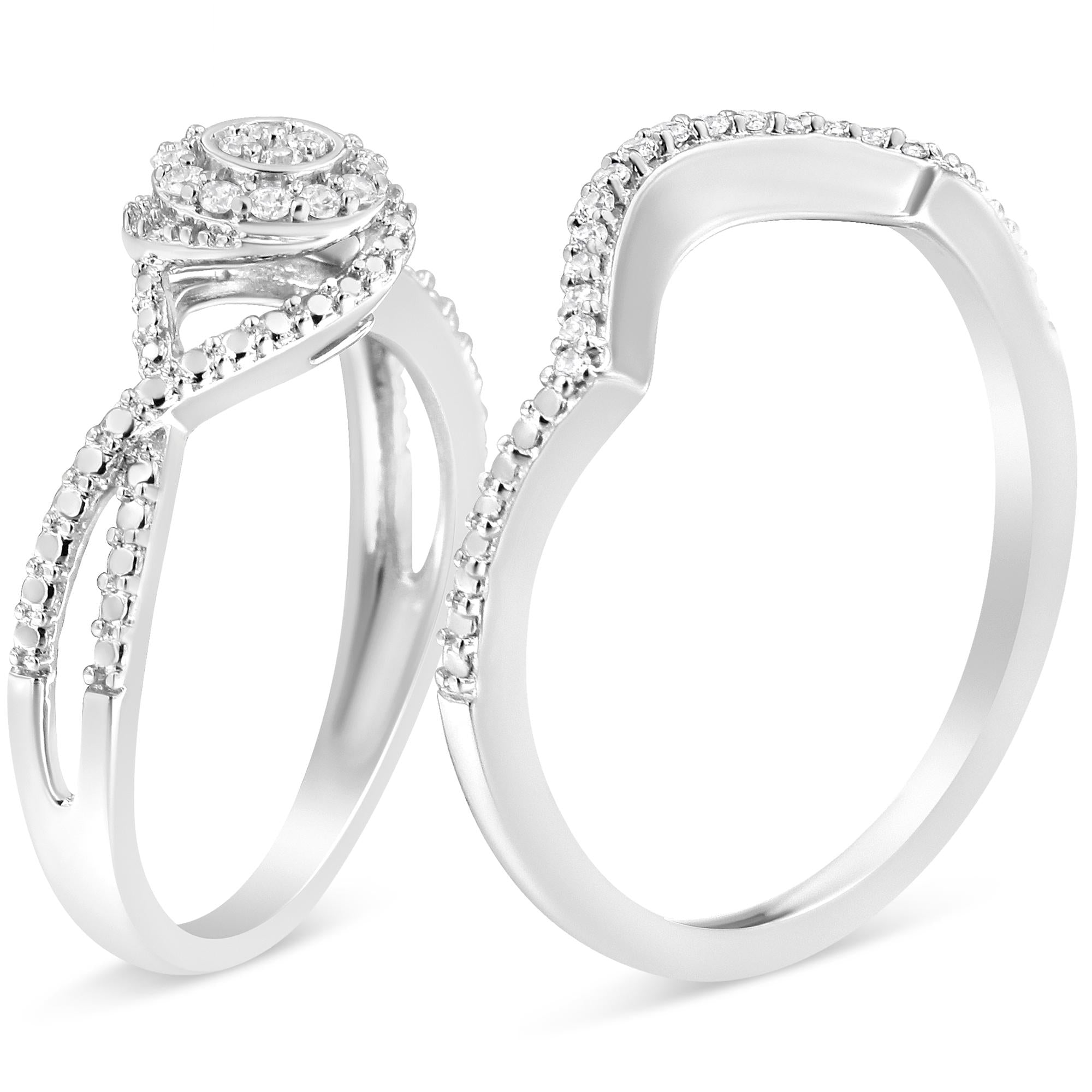 Anillo nupcial con halo compuesto de diamantes de 1/6 quilates y cuerpo dividido en plata de ley 925 (color IJ, claridad I3) - Friggin Jewelry