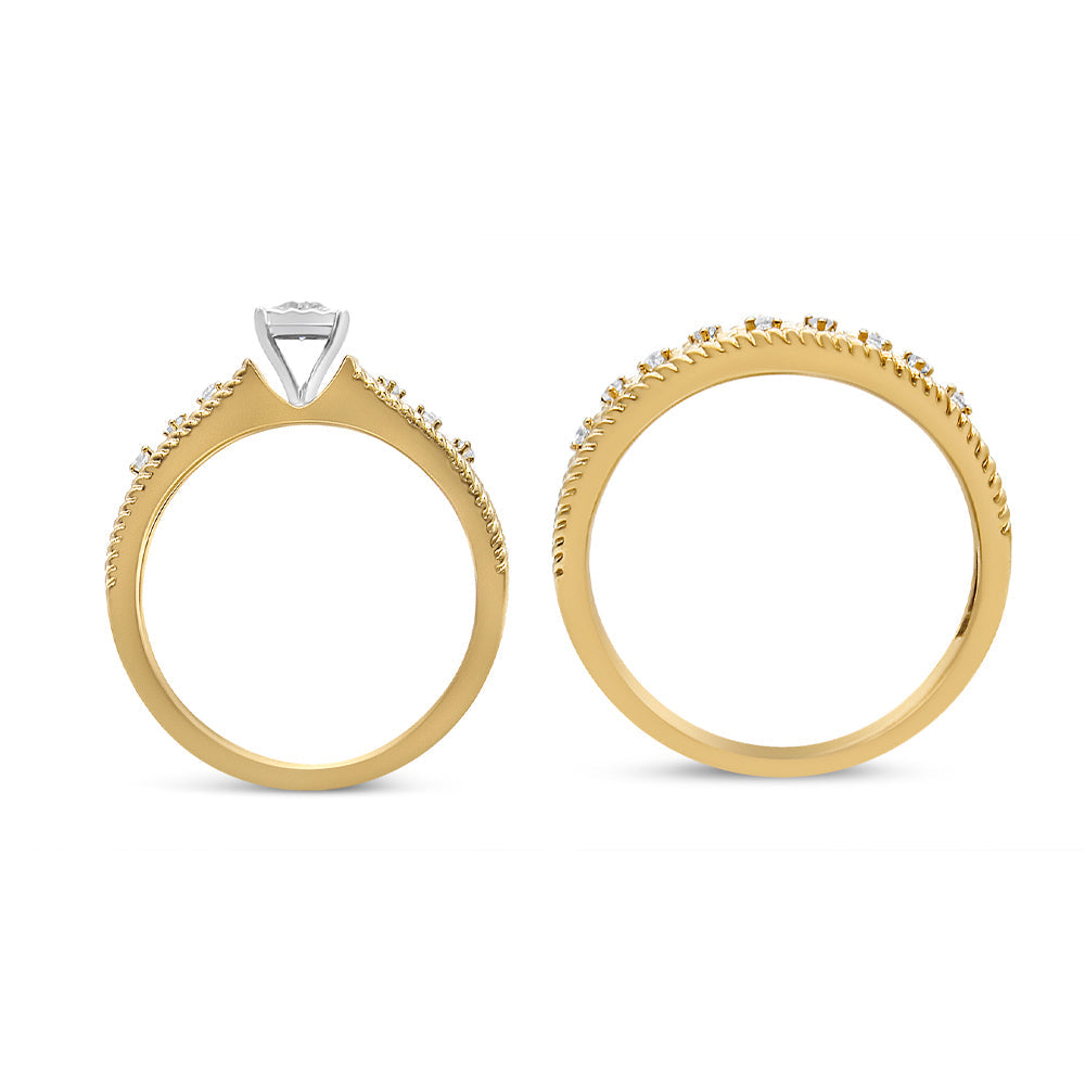 Anello di fidanzamento in stile Art Déco con diamante da 1/5 ct, placcato oro giallo 14 carati, in argento sterling 925 (colore IJ, purezza I3) - Friggin Jewelry