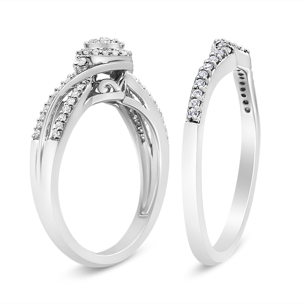 Anillo y alianza nupcial de plata de ley 925 con diamante compuesto de 1/3 quilates (color IJ, claridad I2-I3) - Friggin Jewelry