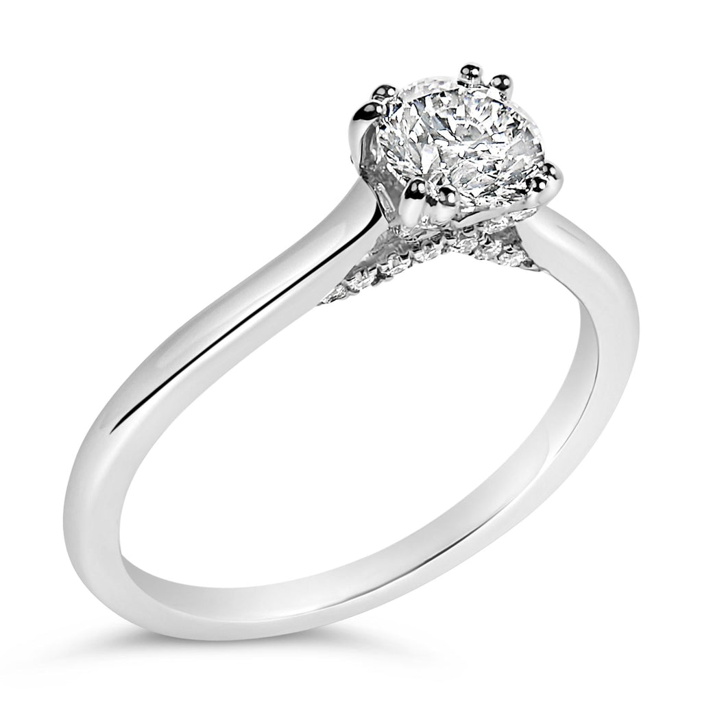 14K White Gold 7/8 Cttw Lab Grown Diamond Solitaire Cathedral Style Engagement Ring (F-G Color, VS1-VS2 Clarity) - Friggin Jewelry