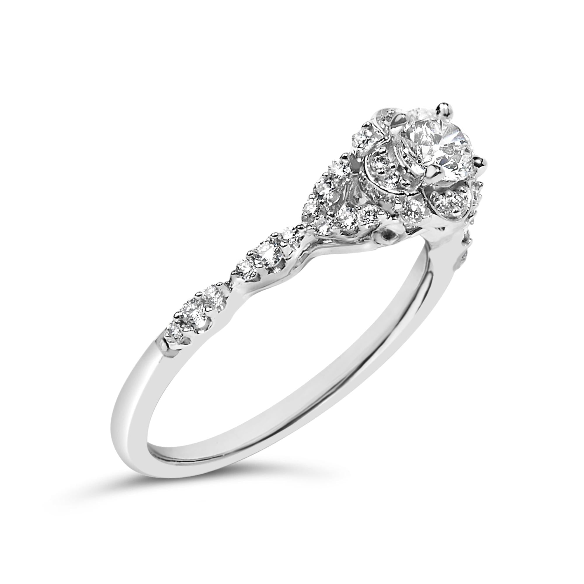 14K White Gold 1/2 Cttw Lab Grown Diamond Vintage Style Engagement Ring (F-G Color, VS1-VS2 Clarity) - Friggin Jewelry