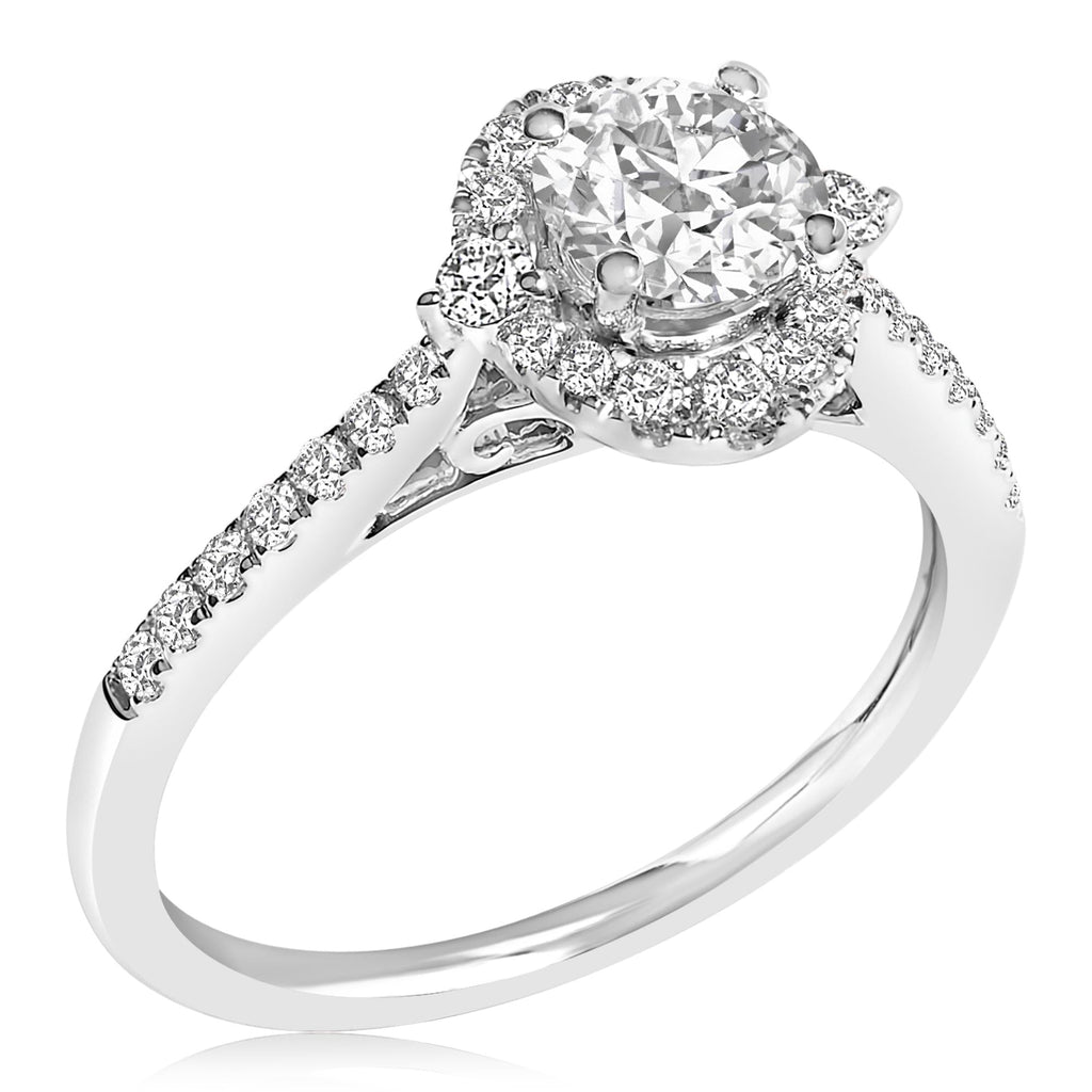 Anello di fidanzamento con alone ovale in oro bianco 14 carati con diamanti coltivati ​​in laboratorio da 1,00 ct (colore FG, purezza VS1-VS2) - Friggin Jewelry