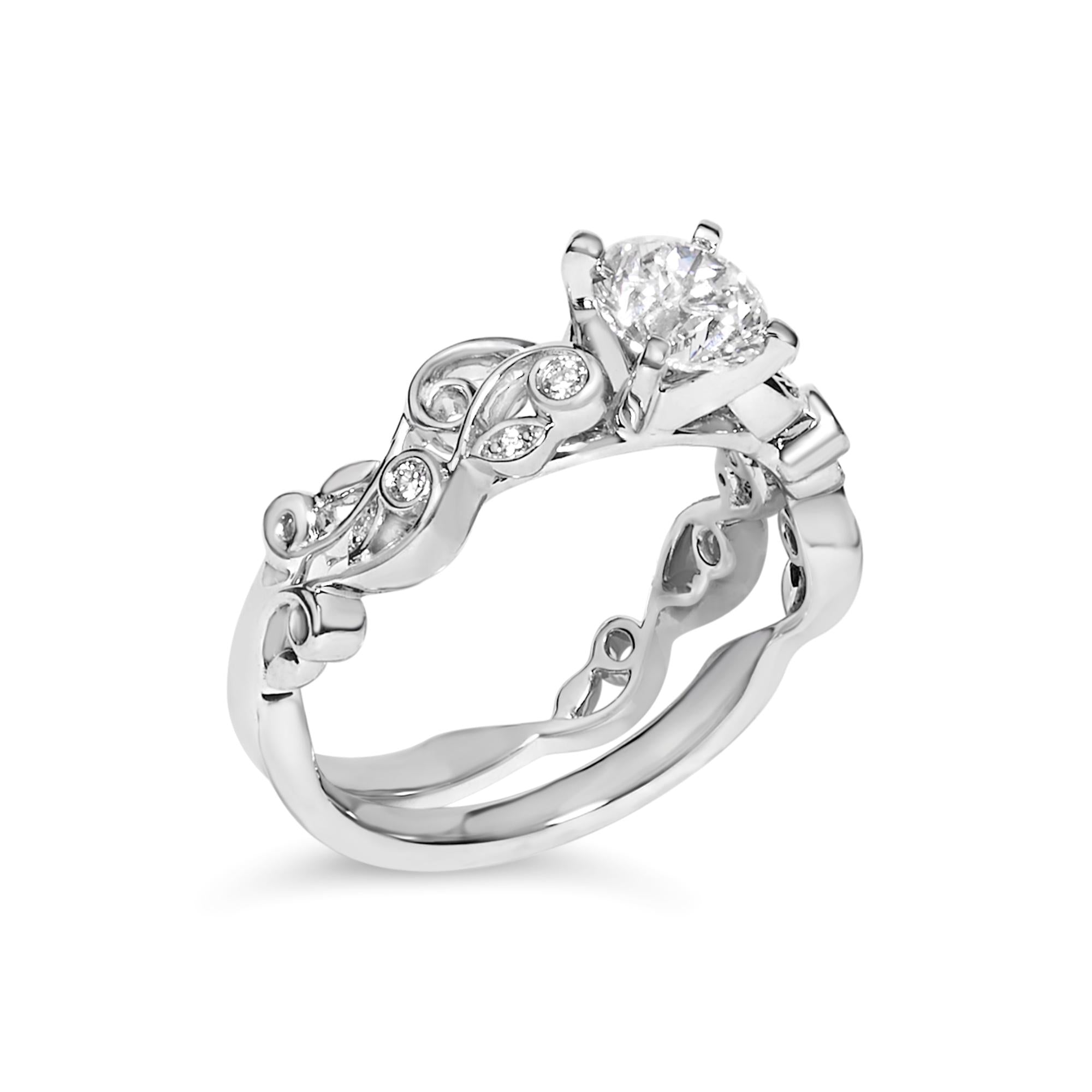 14K White Gold Lab Grown Diamond 1.0 Cttw Vintage Style Engagement Ring and Band Set - Friggin Jewelry