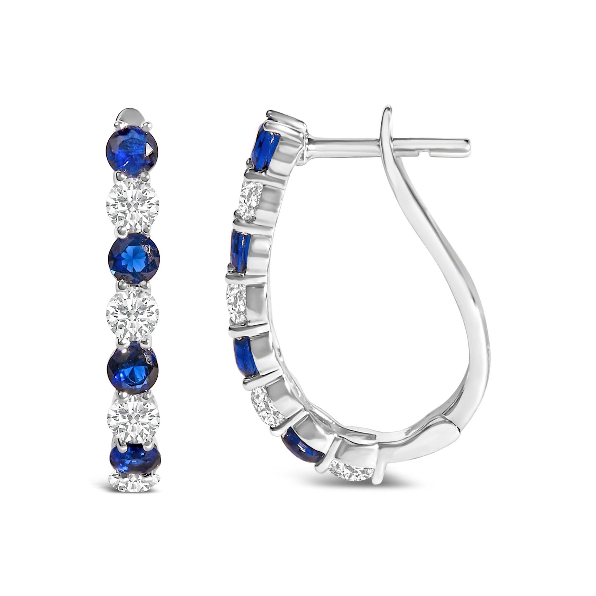 Orecchini a cerchio in argento sterling 925 con zaffiri blu e bianchi creati - Friggin Jewelry