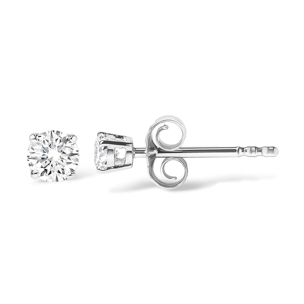 14K White Gold 1.00 Cttw Round Brilliant-Cut Near Colorless Diamond Classic 4-Prong Stud Earrings (H-I Color, I1-I2 Clarity) - Friggin Jewelry Premium