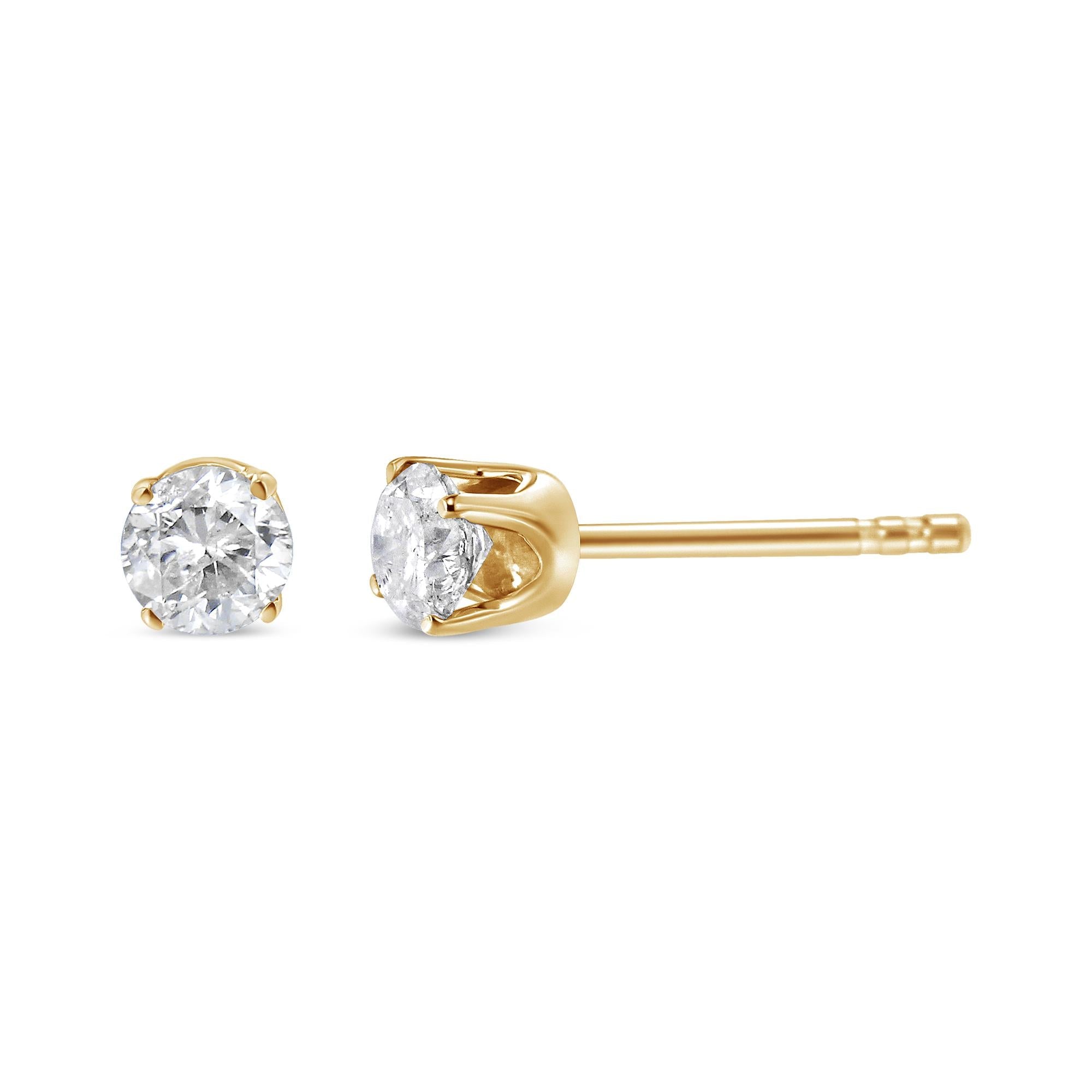 14K Yellow Gold 1/2 Cttw Round-Cut Diamond Solitaire Stud Earrings (O-P Color, SI2-I1 Clarity) - Friggin Jewelry
