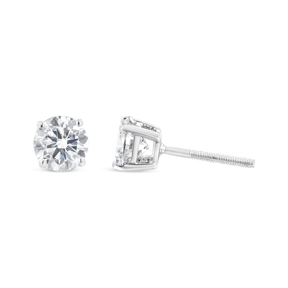 .925 Sterling Silver 1-1/2 Cttw Round Brilliant-Cut Black Diamond Bezel-Set Stud Earrings with Screw Backs (Fancy Color-Enhanced, I2-I3 Clarity) - Friggin Jewelry