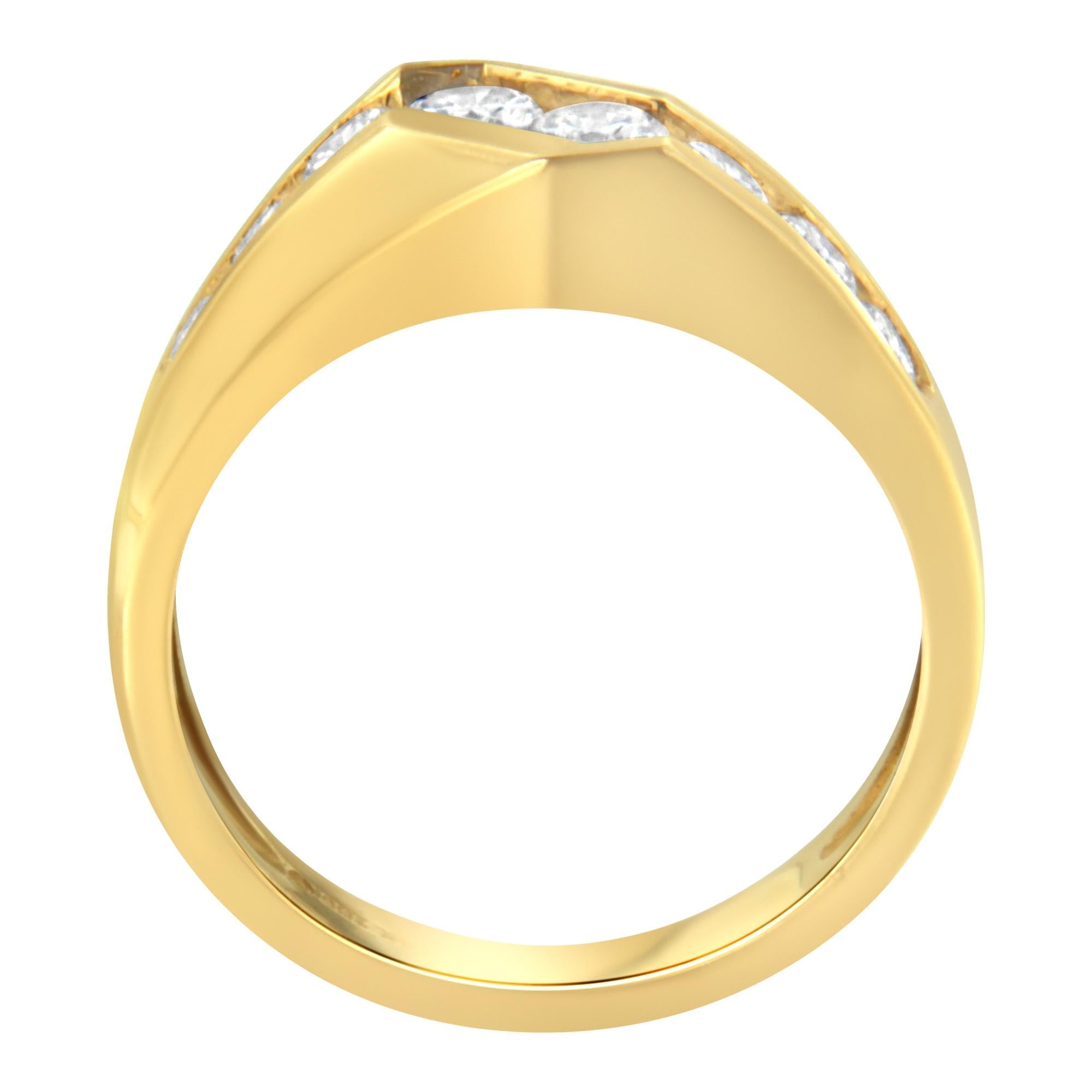 14KT Yellow Gold Men's Round Cut Diamond Ring (1 cttw, H-I Color, SI2-I1 Clarity) - Friggin Jewelry