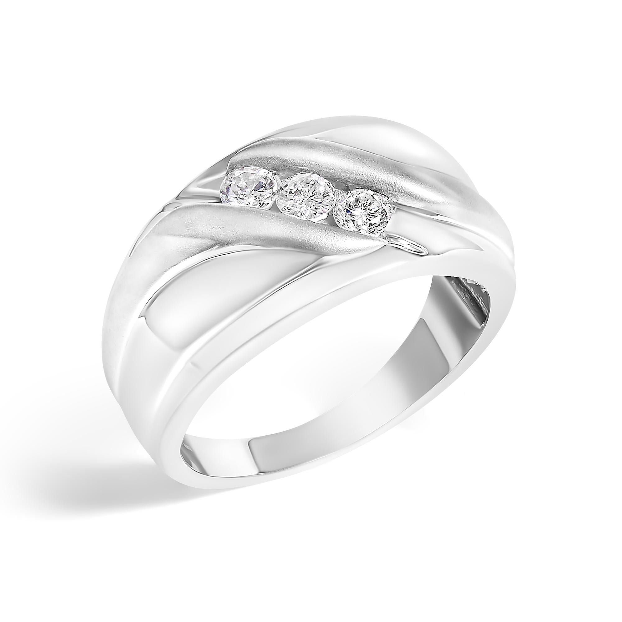Men's .925 Sterling Silver 1/2 Cttw Diamond Channel Set 3-Stone Band Ring - Friggin Jewelry