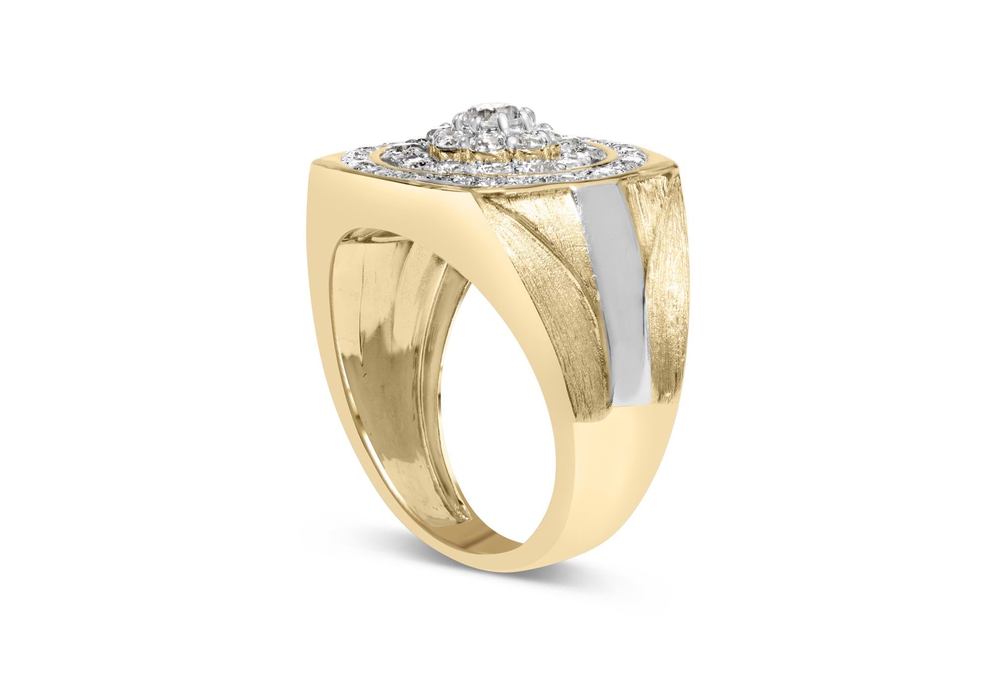 10K Yellow Gold 1 1/2 Cttw Diamond Cluster and Halo Signet Mens Ring (K-L Color, I1-I2 Clarity) - Friggin Jewelry