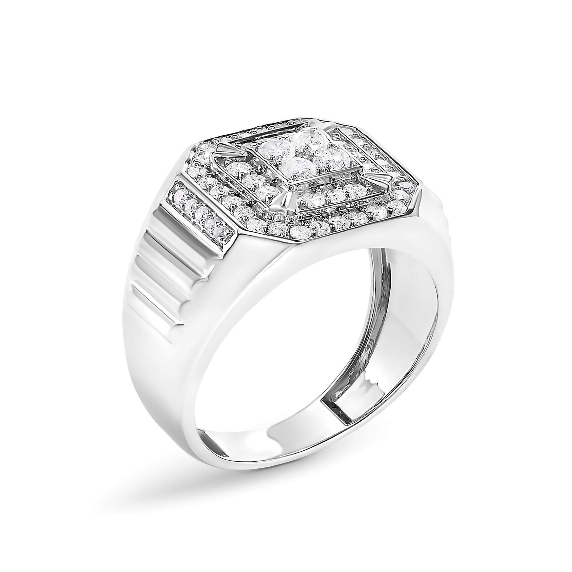 Men's 10K White Gold 1.00 Cttw Diamond Octagonal Signet Style Band Ring (I-J Color, I1-I2 Clarity) - Friggin Jewelry