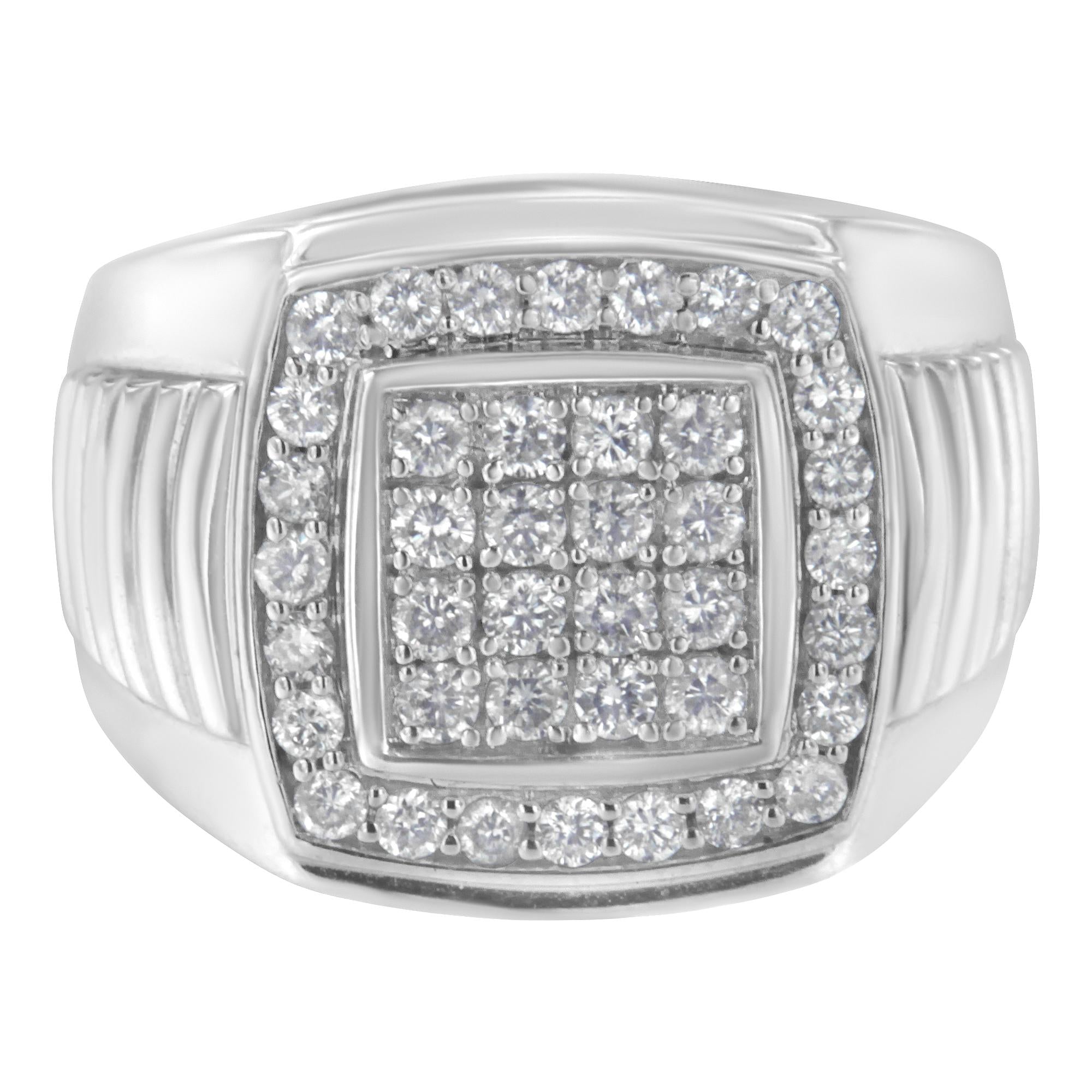 14K White Gold Men's Diamond Squared Band Ring (1 cttw, H-I Color, SI2-I1 Clarity) - Friggin Jewelry