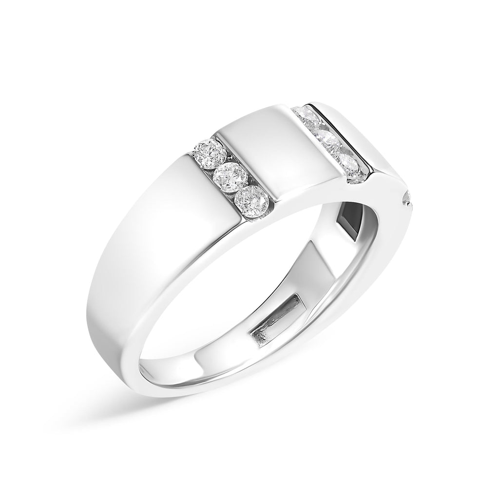 Anillo de plata de ley 925 para hombre con tres filas de diamantes de 1/2 quilates (color HI, claridad I1-I2) - Friggin Jewelry
