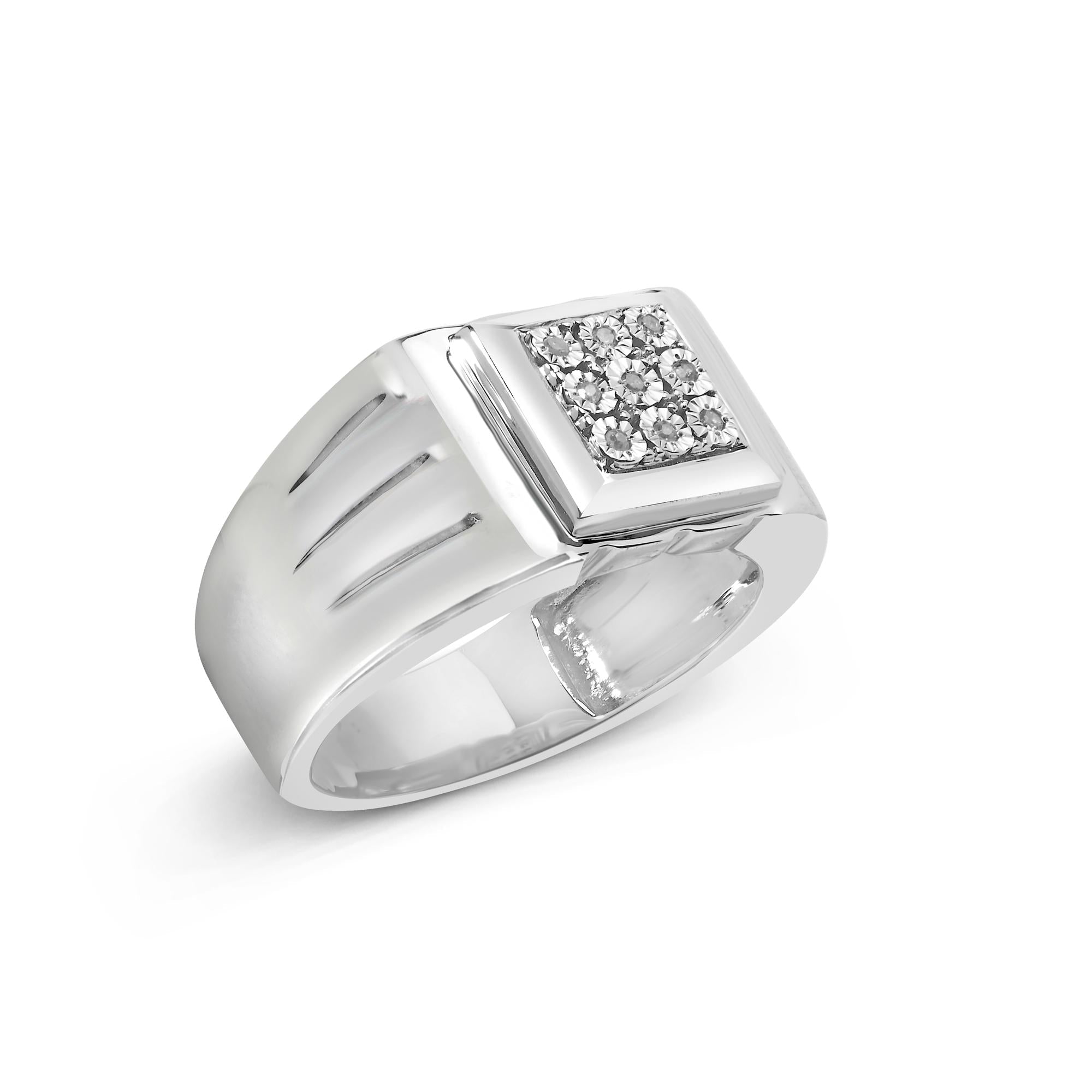 .925 Sterling Silver Diamond Accent Miracle-Set 9 Stone Ridged Band Gentlemen's Fashion Ring (I-J Color, I3 Clarity) - Size 10 - Friggin Jewelry