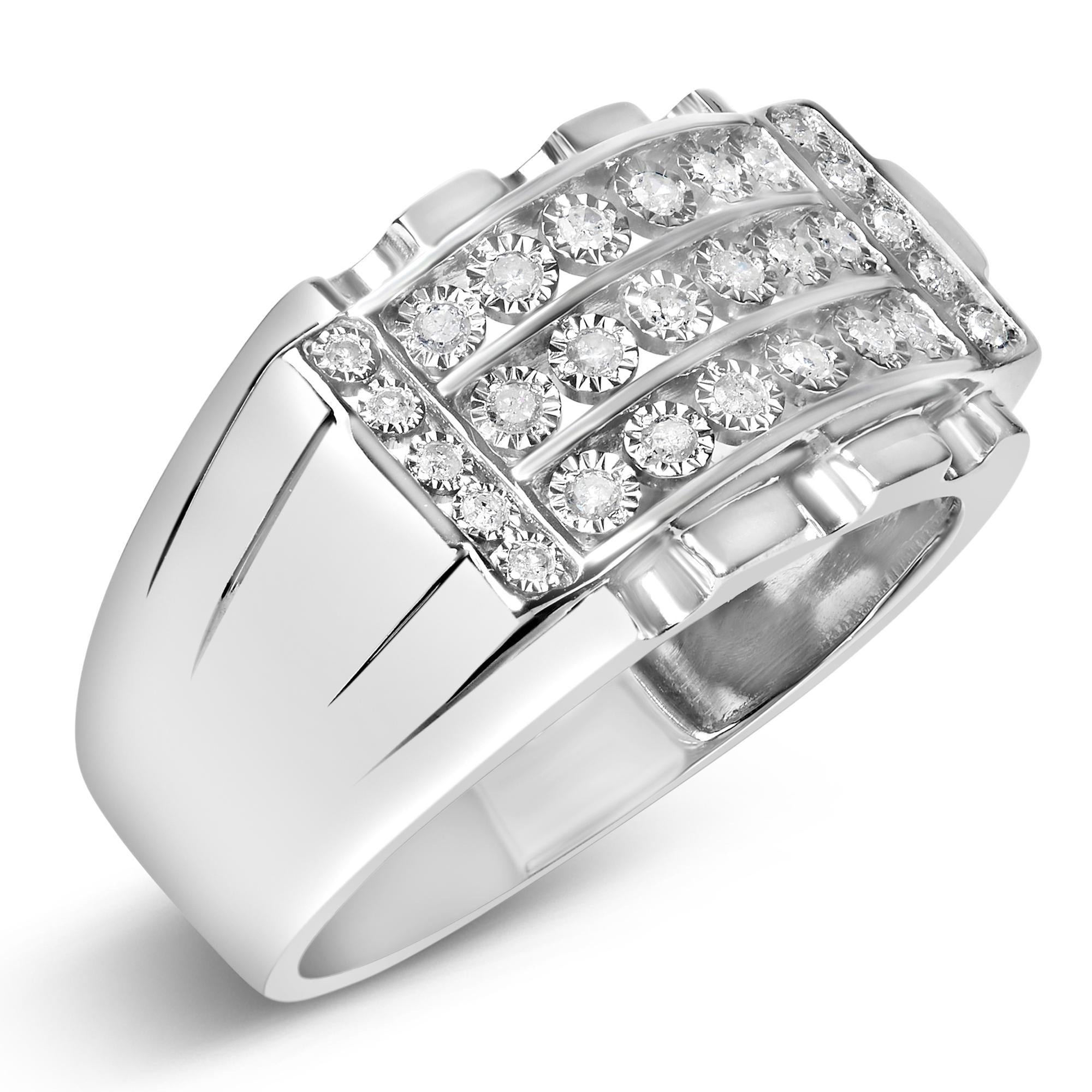 .925 Sterling Silver 1/4 Cttw Diamond Three Row Channel Band Ring (I-J Color, I3 Clarity) - Size 10 - Friggin Jewelry
