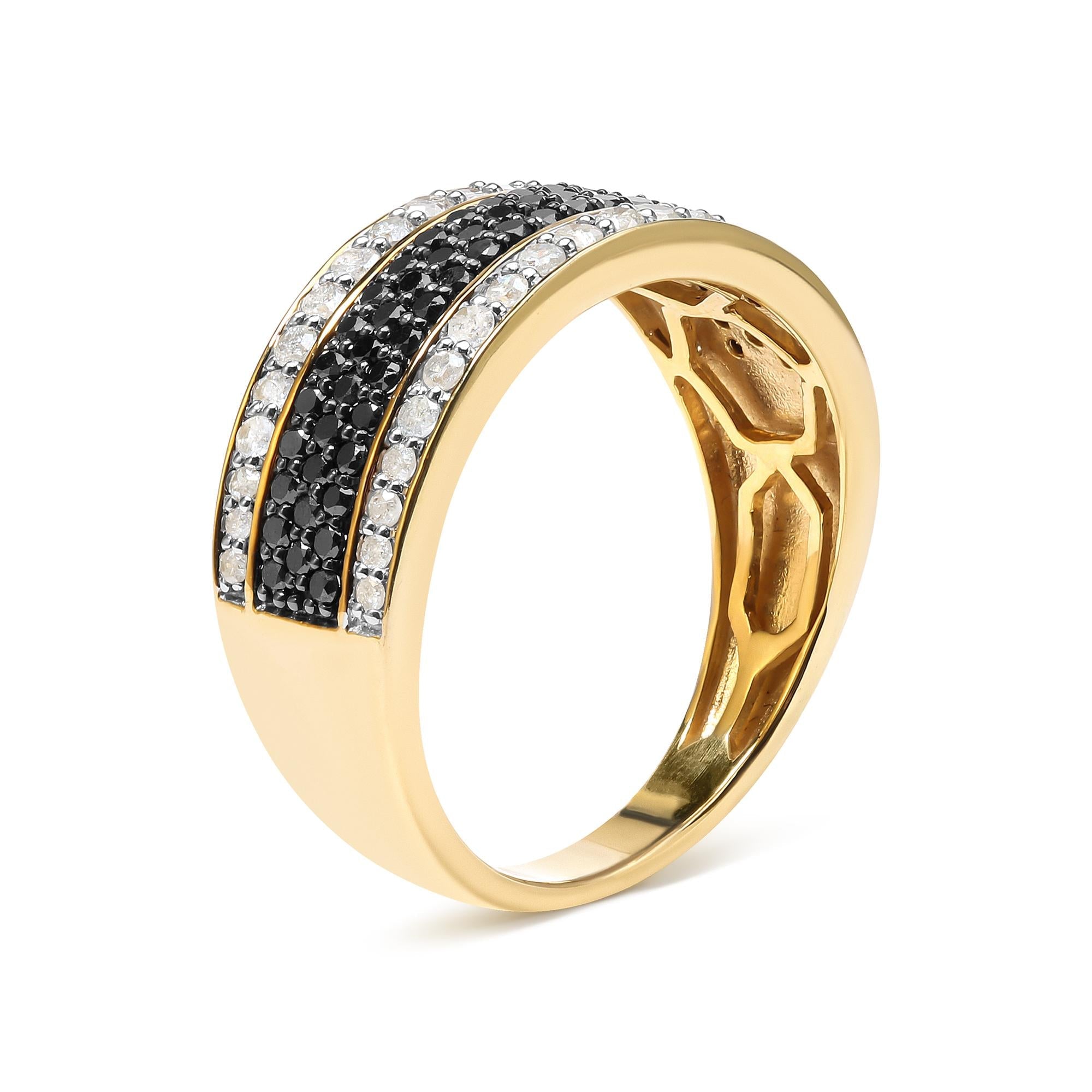 Men's 10K Yellow Gold 1 1/4 Cttw White and Black Diamond Cluster Ring (Black Color, I2-I3 Clarity) - Friggin Jewelry