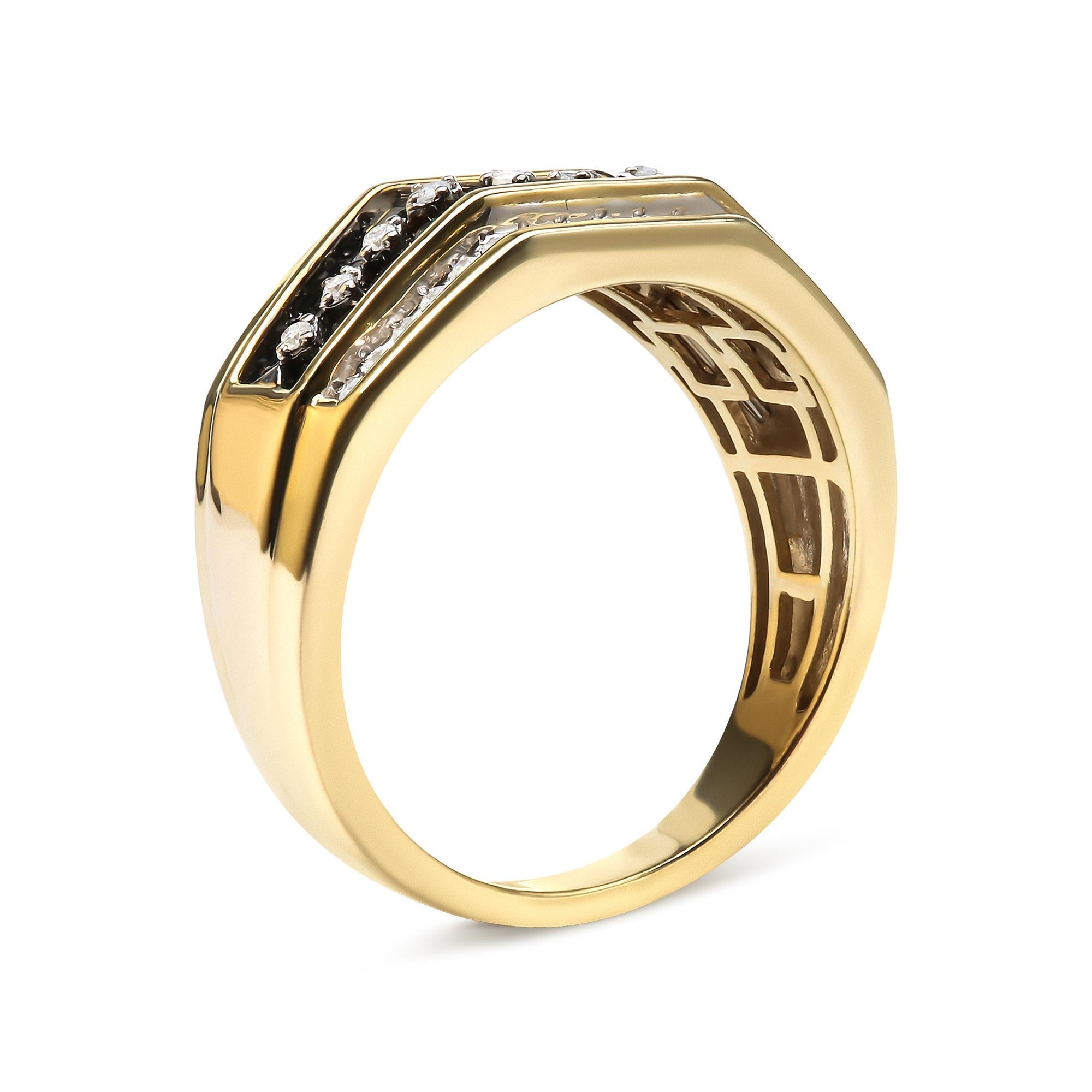 Men's 14K Yellow Gold Plated .925 Sterling Silver 1 1/2 Cttw White and Black Treated Diamond Cluster Ring (Black / I-J Color, I2-I3 Clarity) - Friggin Jewelry