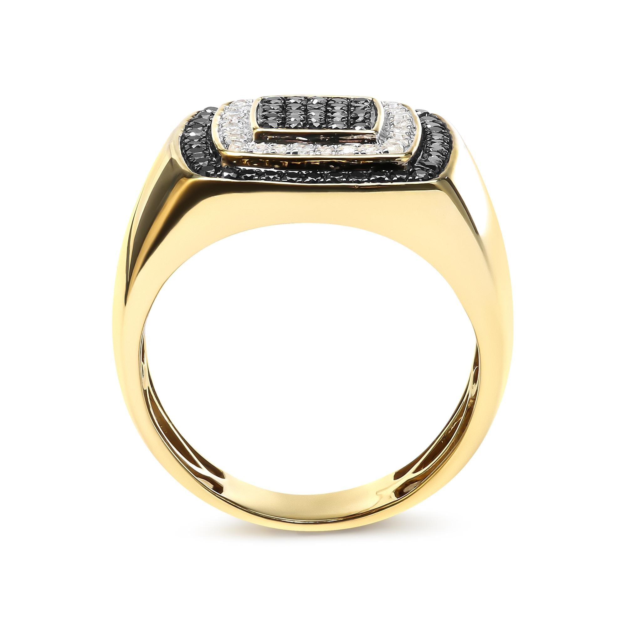 Anillo para hombre en plata de ley 925 bañada en oro amarillo de 14 quilates con diamantes blancos y negros de 3/4 quilates (negro tratado, color IJ, claridad I2-I3) - Friggin Jewelry