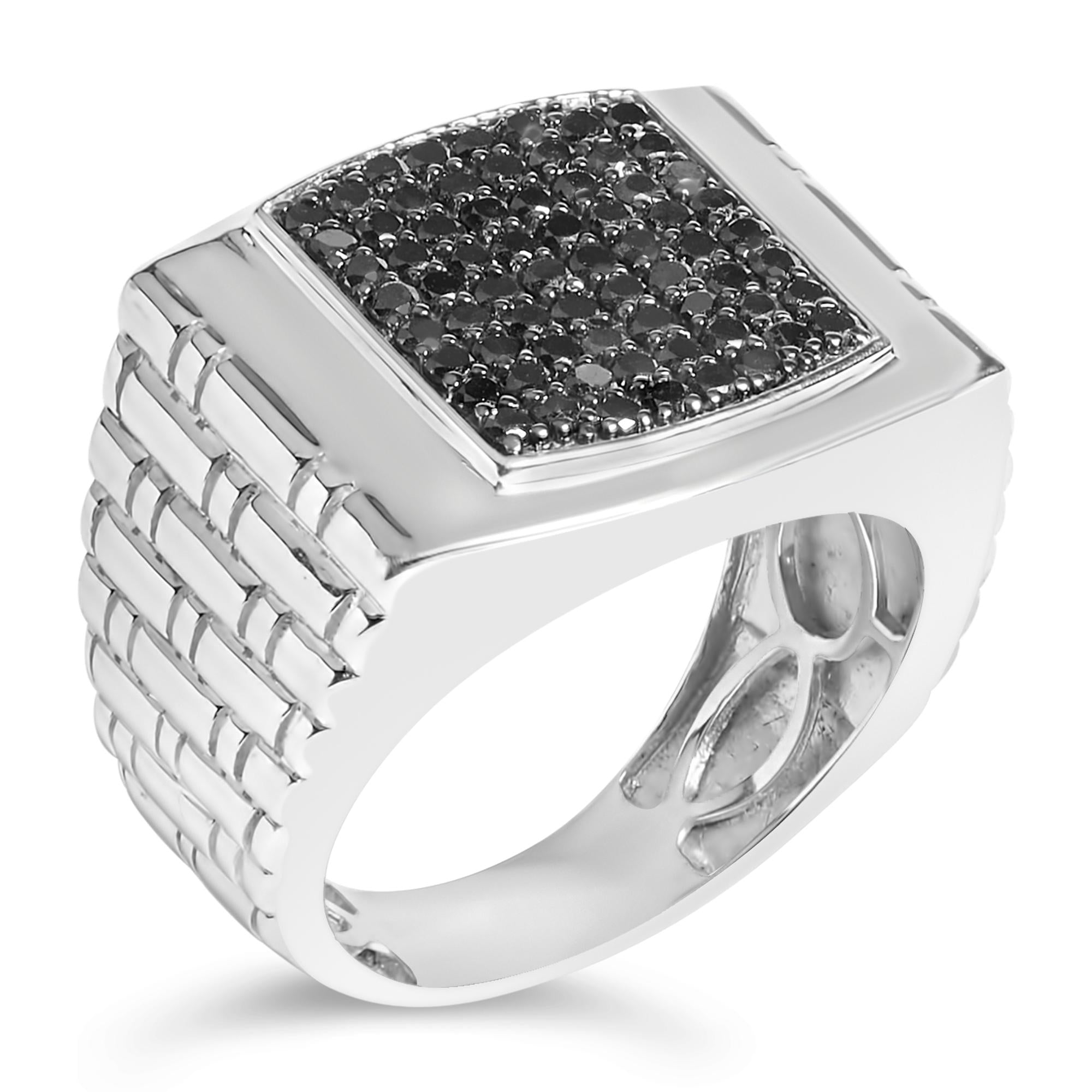 .925 Sterling Silver 1 1/4 Cttw Treated Black Diamond Cluster Men's Band Ring (Black Color, I2-I3 Clarity) - Friggin Jewelry