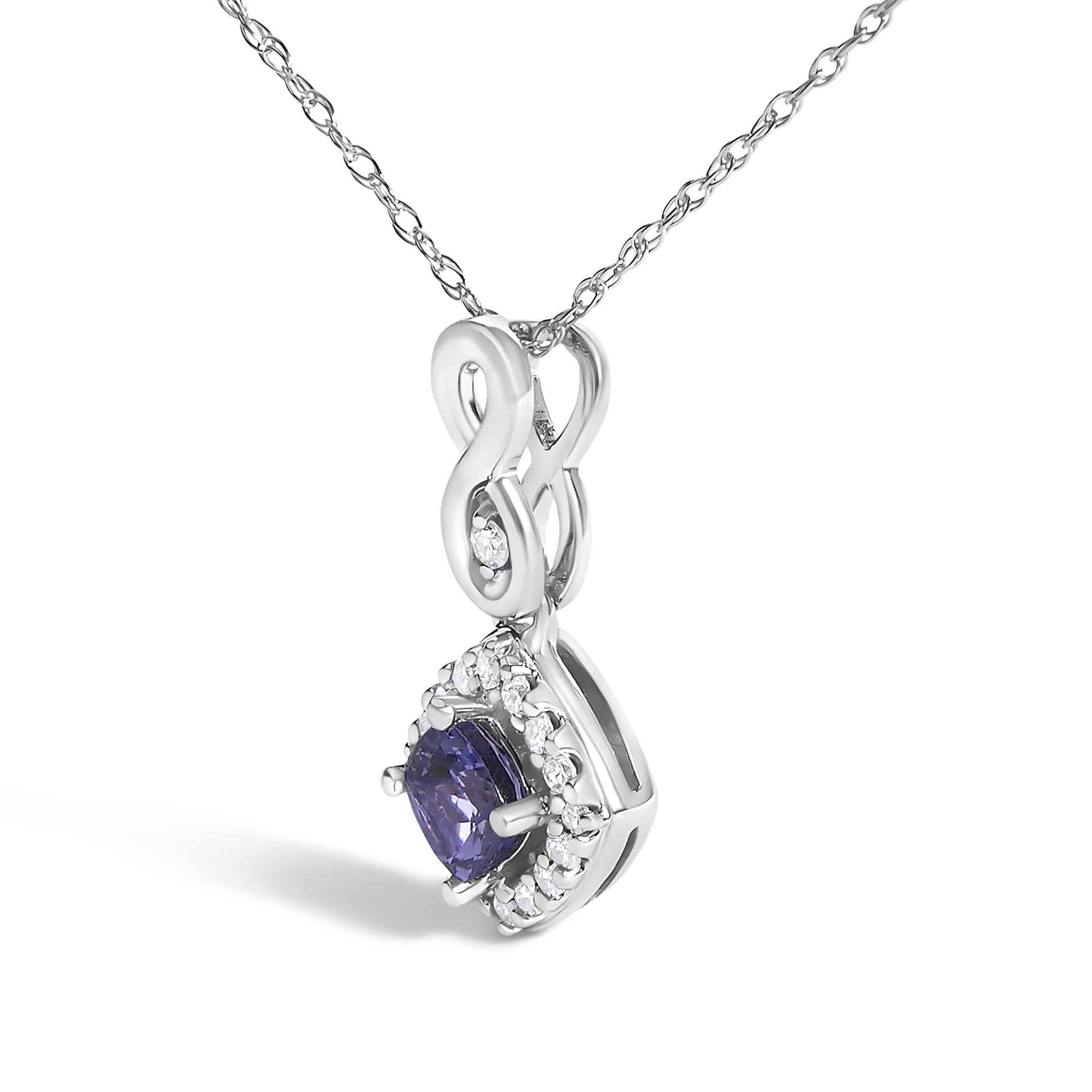 10K White Gold Blue Purple Tanzanite and Diamond Accent Cushion Drop Pendant Necklace - 18" Inches - Friggin Jewelry