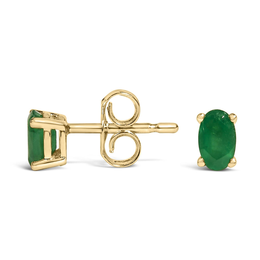 Pendientes de oro de 14 quilates con piedra de nacimiento de corte ovalado de 5 x 3 mm - Friggin Jewelry