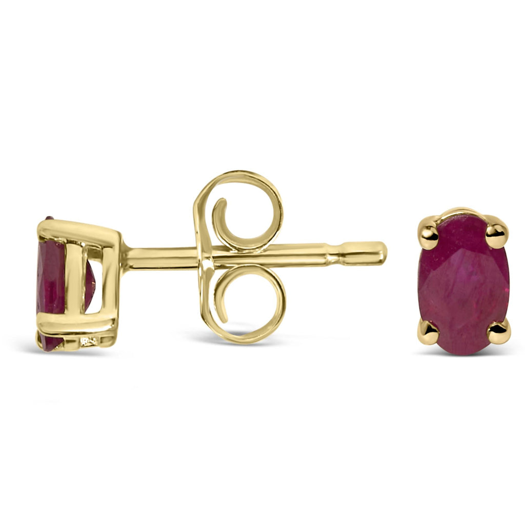 Pendientes de oro de 14 quilates con piedra de nacimiento de corte ovalado de 5 x 3 mm - Friggin Jewelry