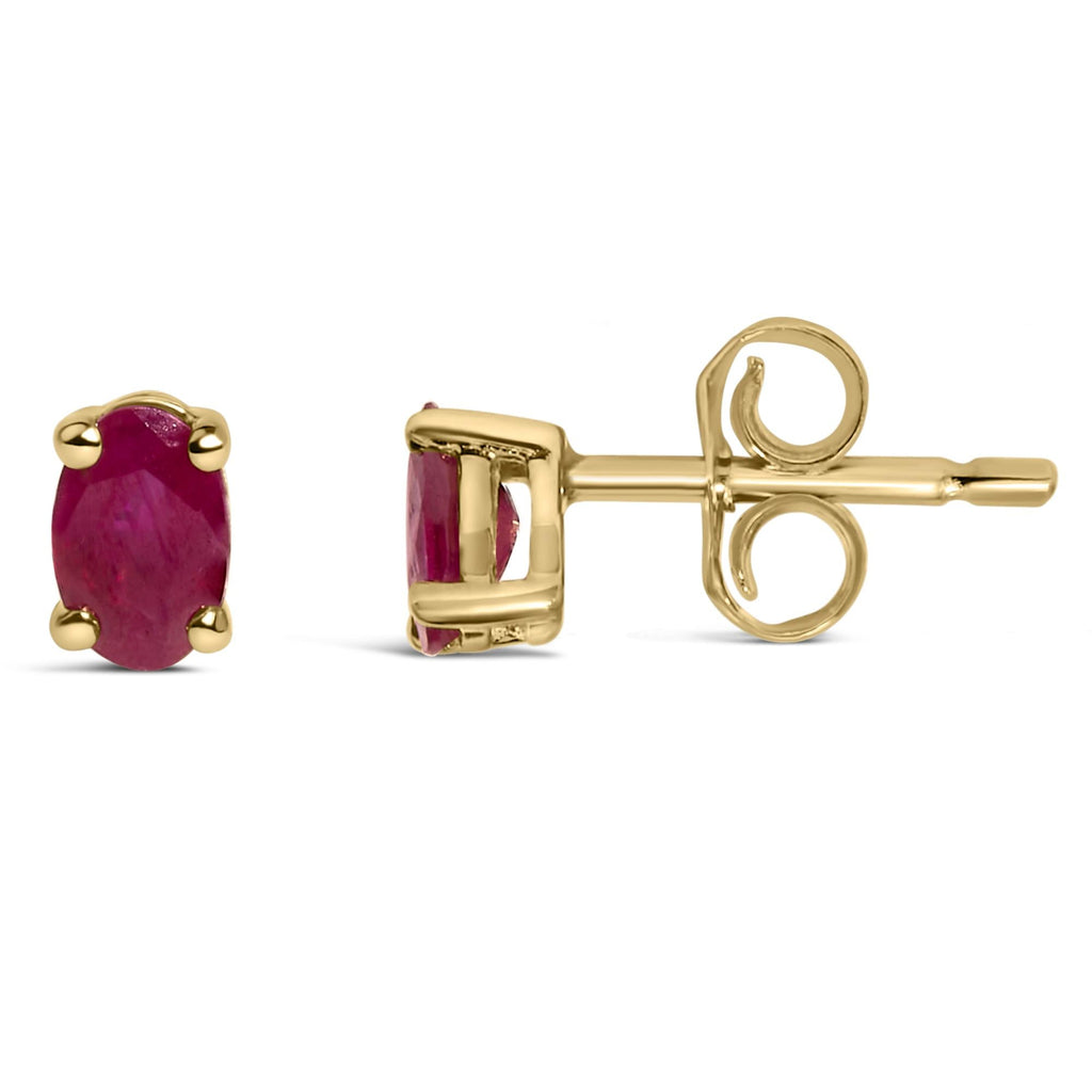 Pendientes de oro de 14 quilates con piedra de nacimiento de corte ovalado de 5 x 3 mm - Friggin Jewelry