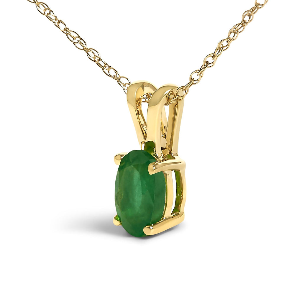 Collar con colgante solitario de esmeralda verde ovalada en oro amarillo de 14 quilates (45,7 cm) - Friggin Jewelry