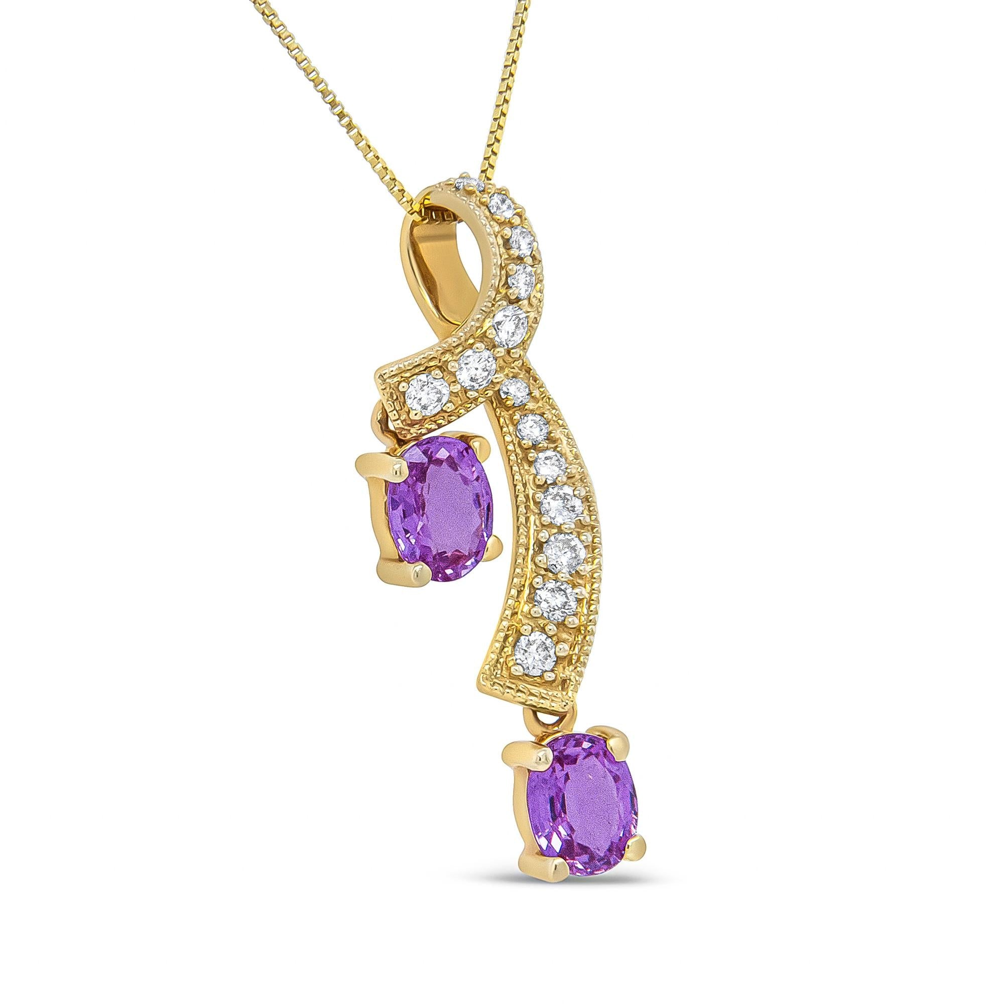 14K Yellow Gold 6x4mm Oval Pink Sapphire and 1/5 Cttw Round Diamond Pendant Necklace - (H-I Color, SI1-SI2 Clarity) - Friggin Jewelry