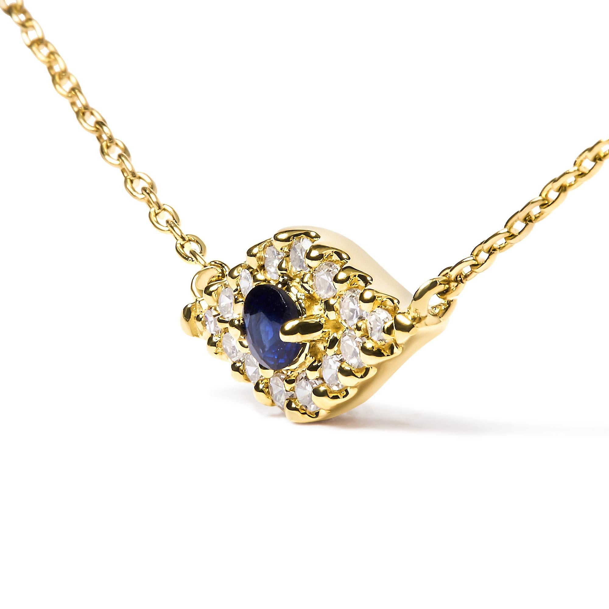 10K Yellow Gold Blue Sapphire and Diamond Accented Evil Eye 18" Inch Pendant Necklace (H-I Color, I1-I2 Clarity) - Friggin Jewelry